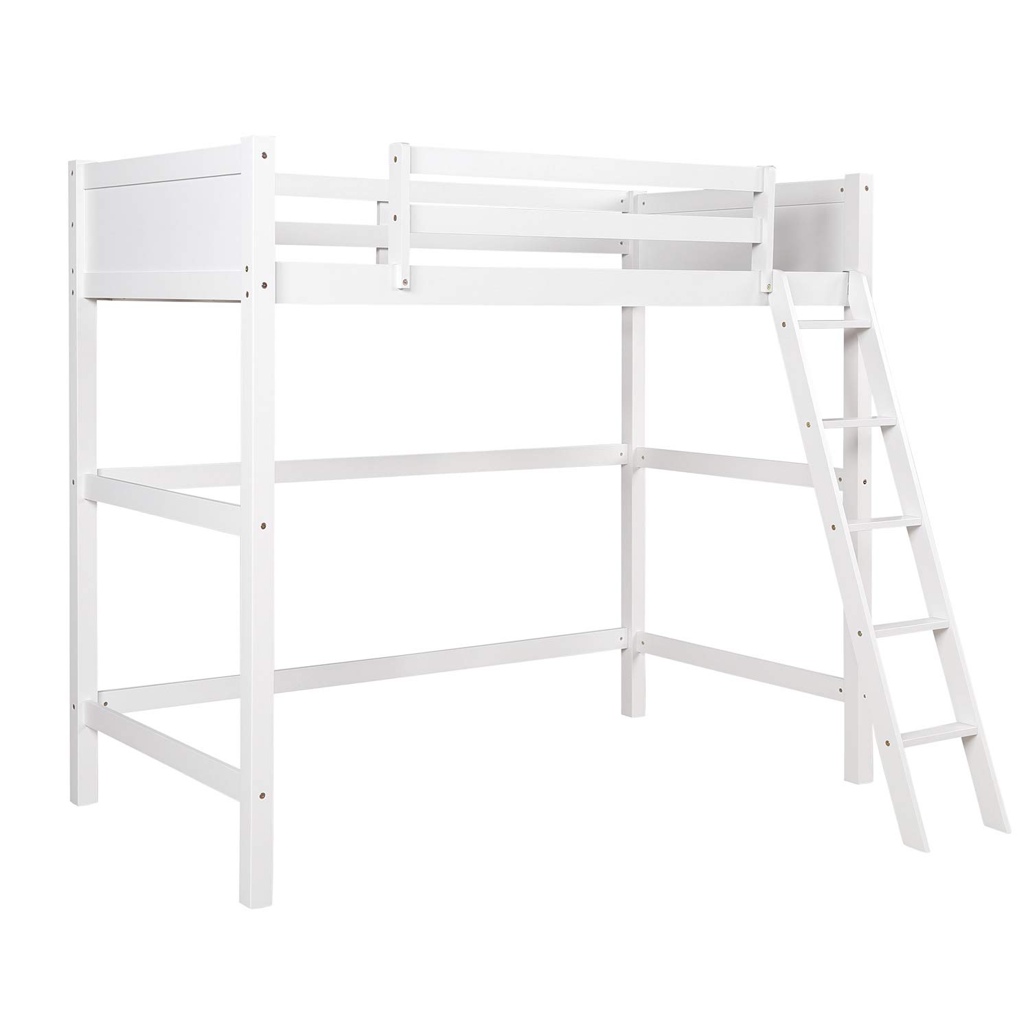 Merax Twin Loft Bed - Solid Wood Twin Size Loft Bed Frame with Ladder & Safety Guardrail - Space-Saving Kids & Teens Loft Bed (White) - Perfect for Small Bedrooms, Dorms & Studio Apartments