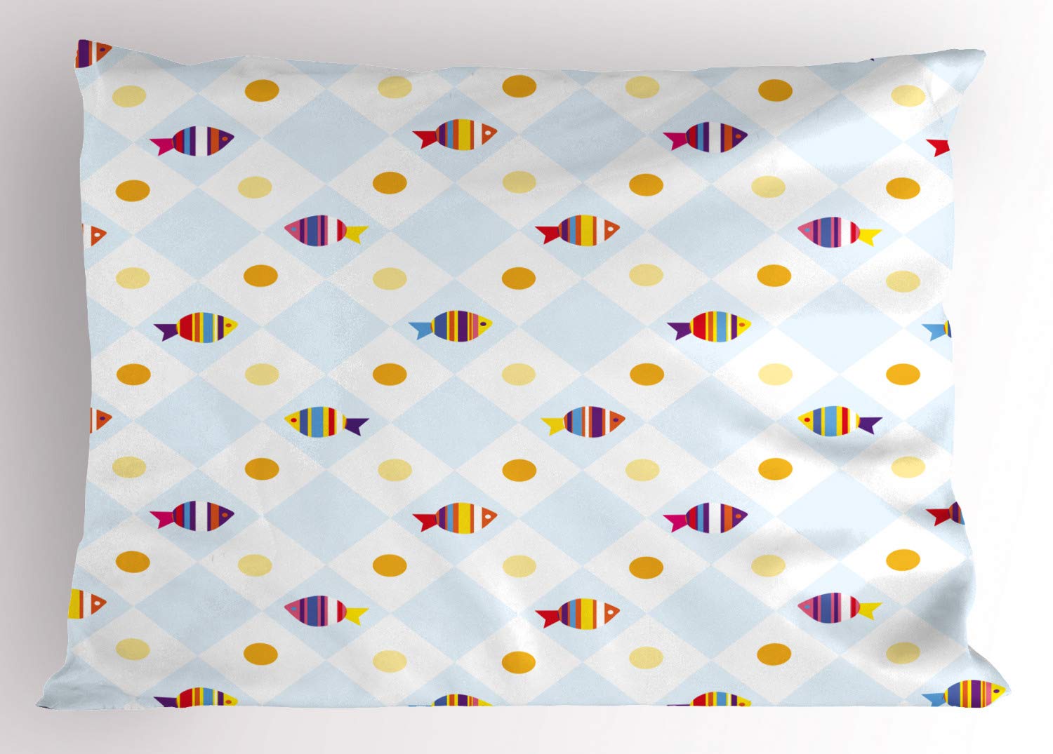 Ambesonne Cartoon Aquarium Fish Print Pillow Sham - Geometric Spot and Line Design, Decorative Standard King Size 36