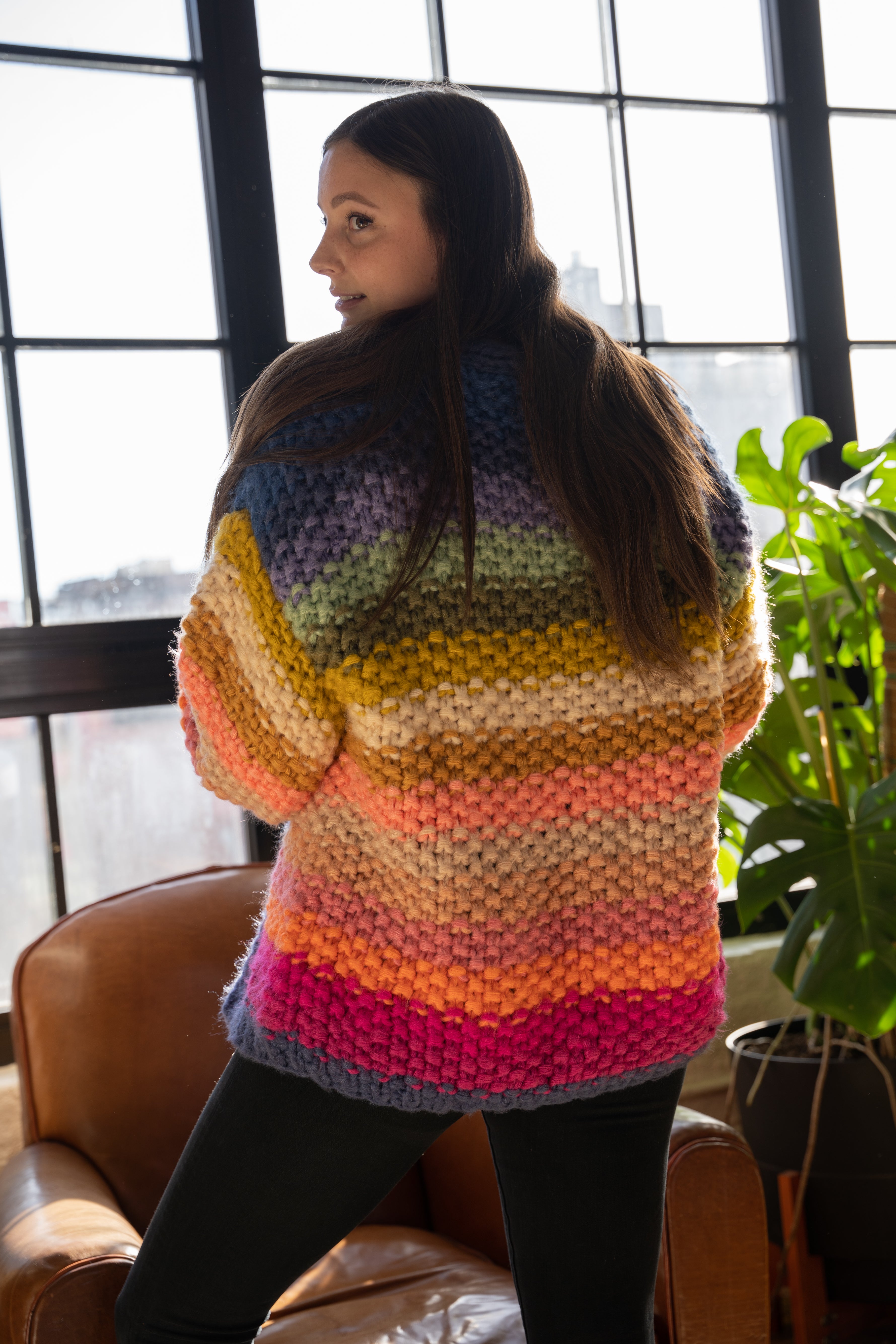 Rainbow Knitted Cardigan for Women - Soft Cozy Oversized Sweater - Perfect for Fall, Winter & Spring - Office, Casual & Home Wear