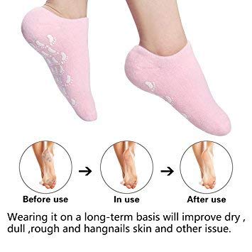 Natural Moisturizing Vitamin Oil Reusable Whitening Exfoliating Gel Socks for Winter Foot Care - Spa Treatment at Home (1 Pair, Pink) | Perfect for Dry Cracked Heels & Pedicure