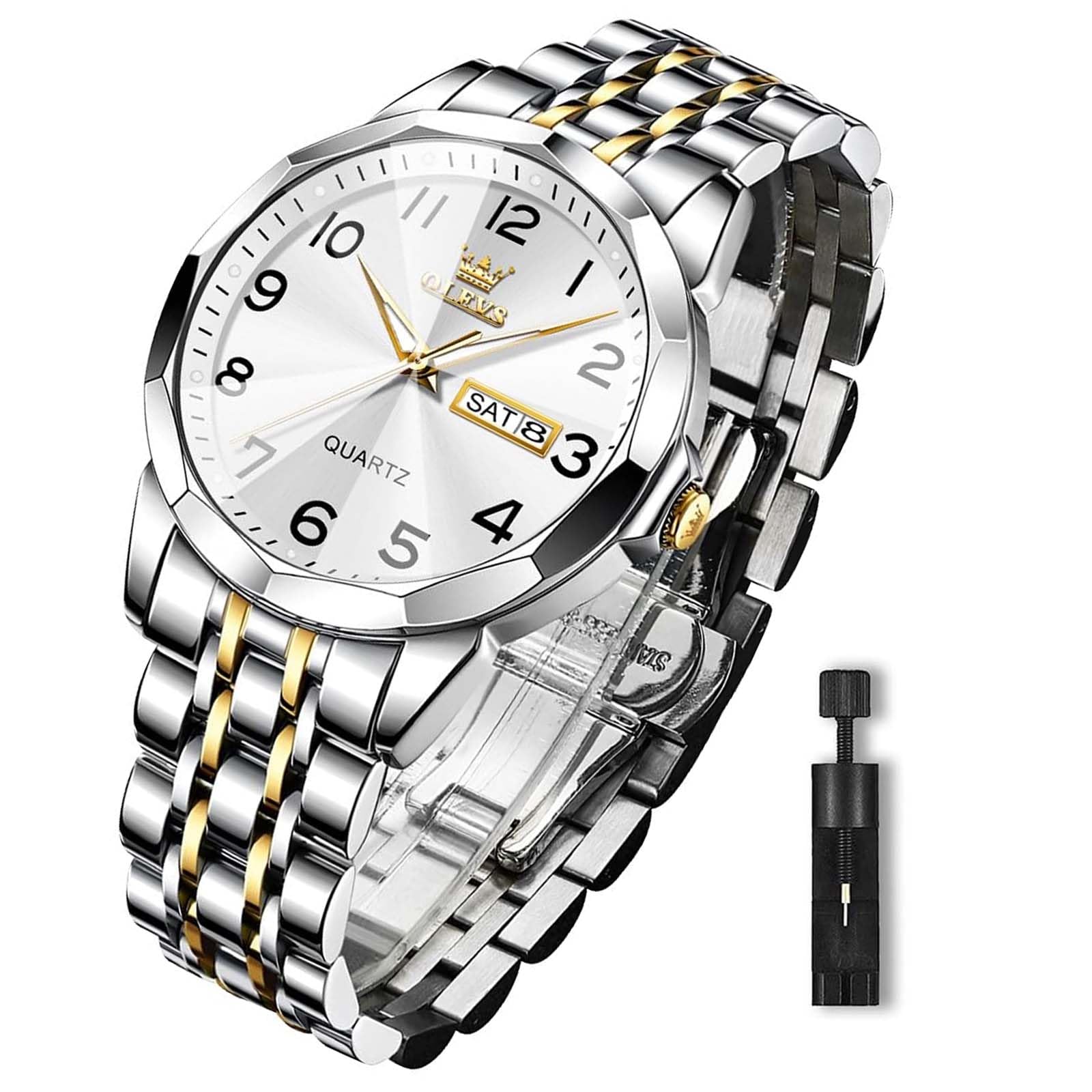OLEVS Luxury Men's Analog Quartz Watch - Stainless Steel Business Dress Watch with Date Display, Waterproof & Luminous - Perfect for Office, Formal Events & Everyday Wear