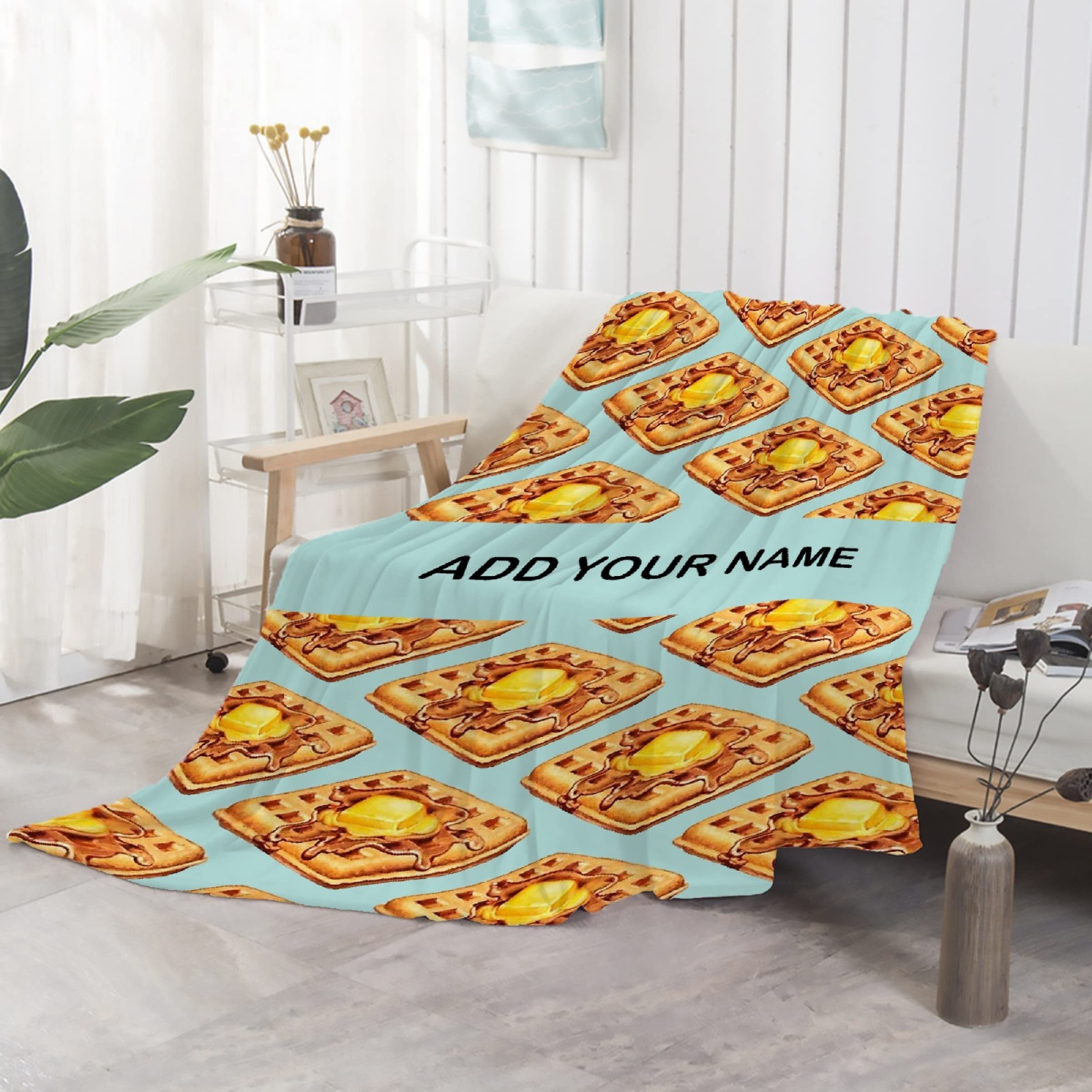 Anuruddha Personalized Waffle Blanket with Custom Name & Text - Lightweight Soft Throw for Bed, Couch, Gift for Waffle Lovers - Medium Size 60