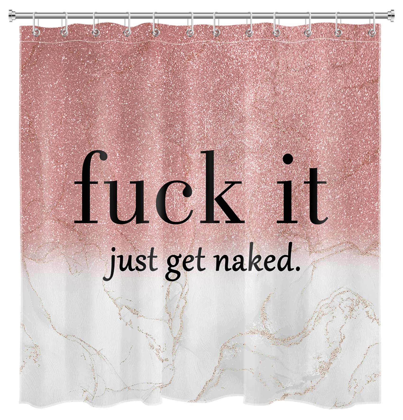 ECOTOB Funny 'Fuck It Just Get Naked' Shower Curtain - White Marble & Pink Pattern Waterproof Polyester Bathroom Decor (72x72 Inch) with Hooks - Perfect for Modern Bathrooms, Gifts & Humorous Home Decor