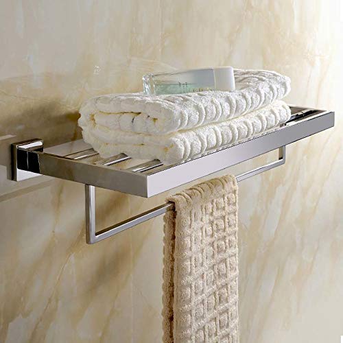 1Pcs Wall Mounted Towel Shelf - Chrome & Stainless Steel Bathroom Hardware Set - Luxury Bathroom Accessories & Decor for Spa, Hotel & Home Use