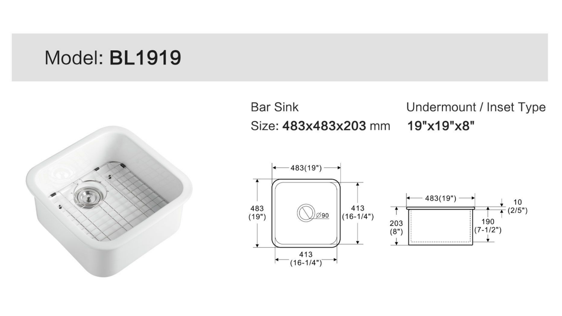 Premium Ceramic Undermount Bar Sink BL1919 - Durable 16-Gauge Stainless Steel with Overflow Protection | Perfect for Home Bars, Kitchenettes & Wet Bars | Easy Installation & Modern Design