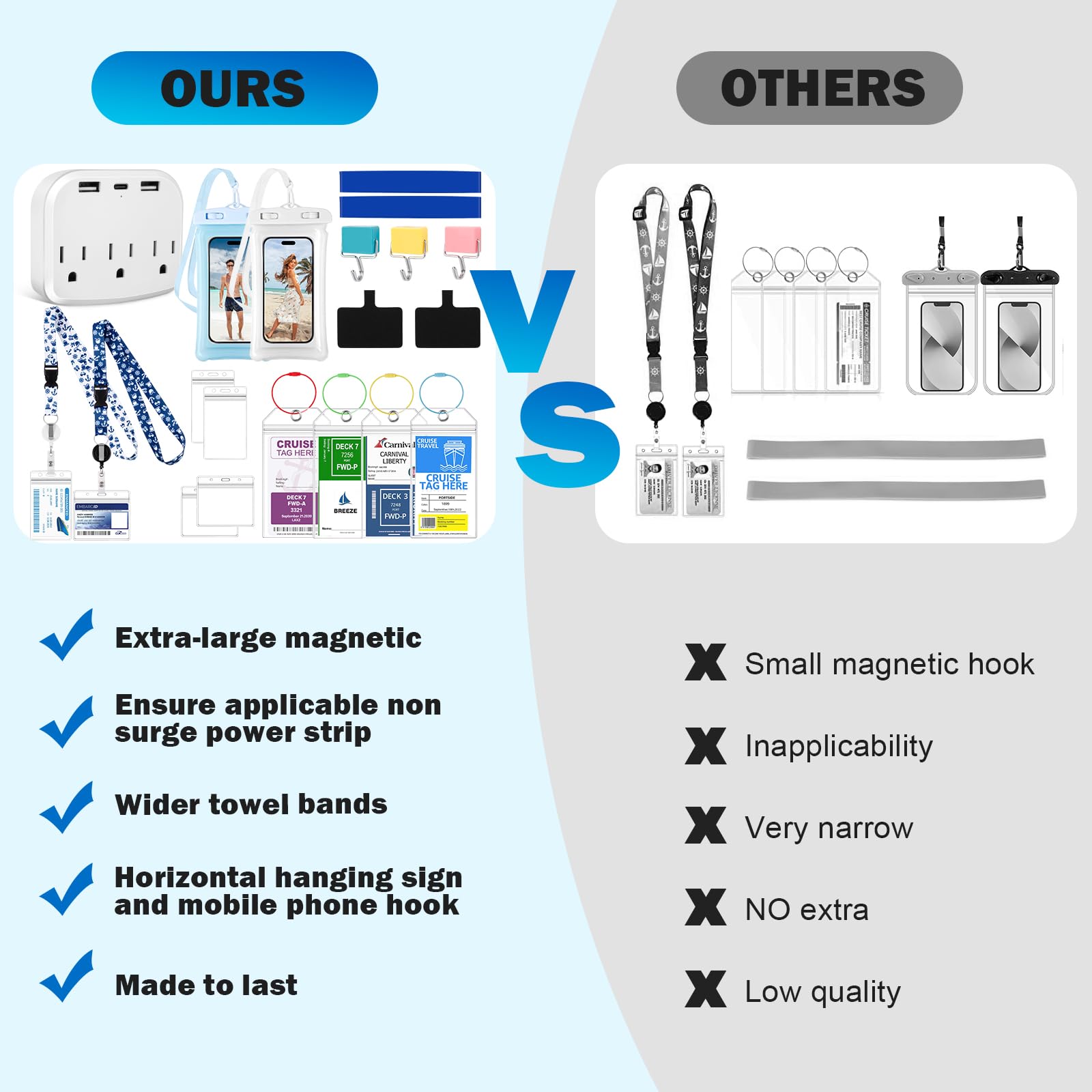 2025 Cruise Essentials Kit - Power Strip, Lanyards & Hooks for Travel