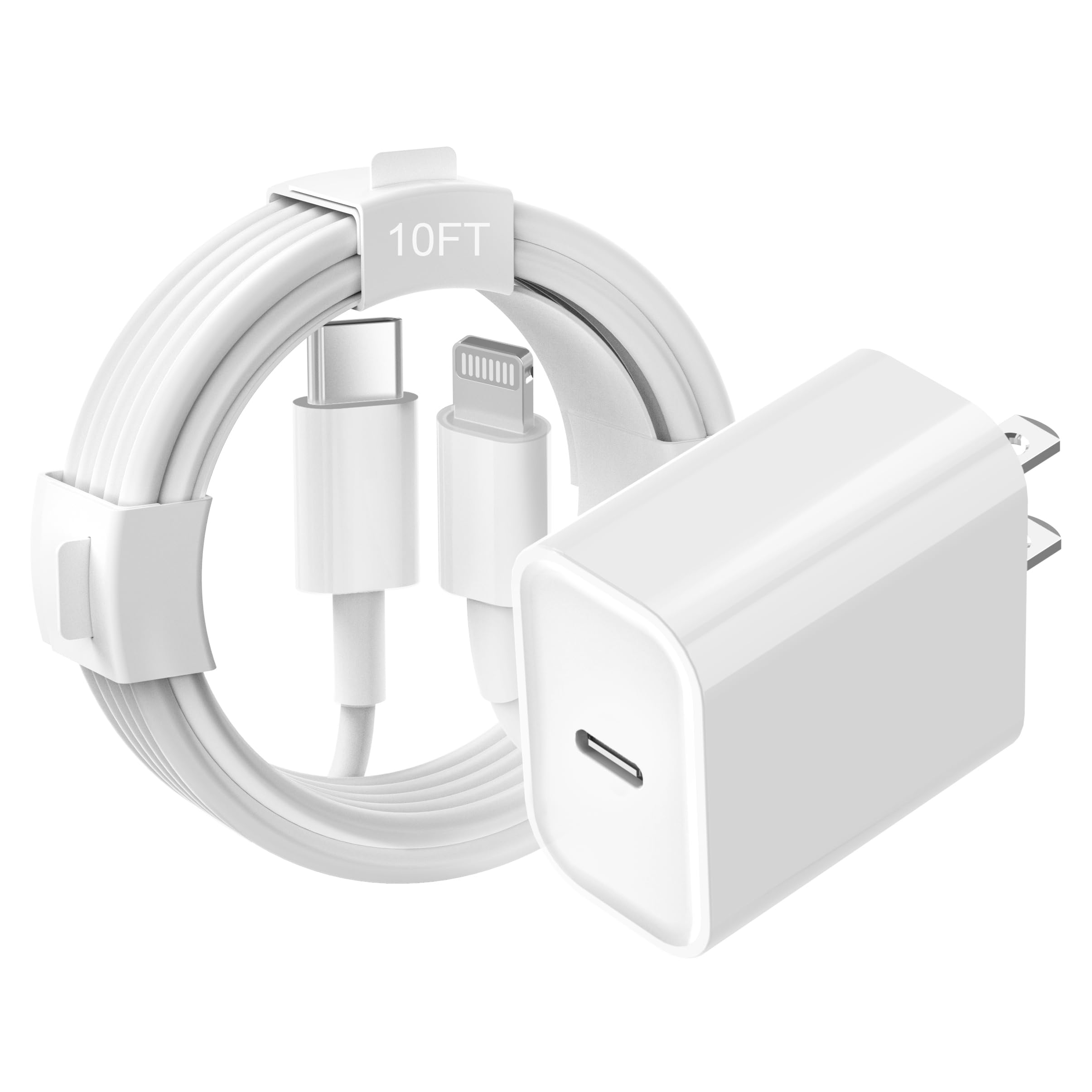 20W USB C Fast Charger for iPhone 14/13/12/11/XS/XR/X/8 & iPad - 10FT Long Type C to Lightning Cable - PD Wall Charger Block with Quick Charge & Data Sync - Perfect for Home, Office & Travel Charging