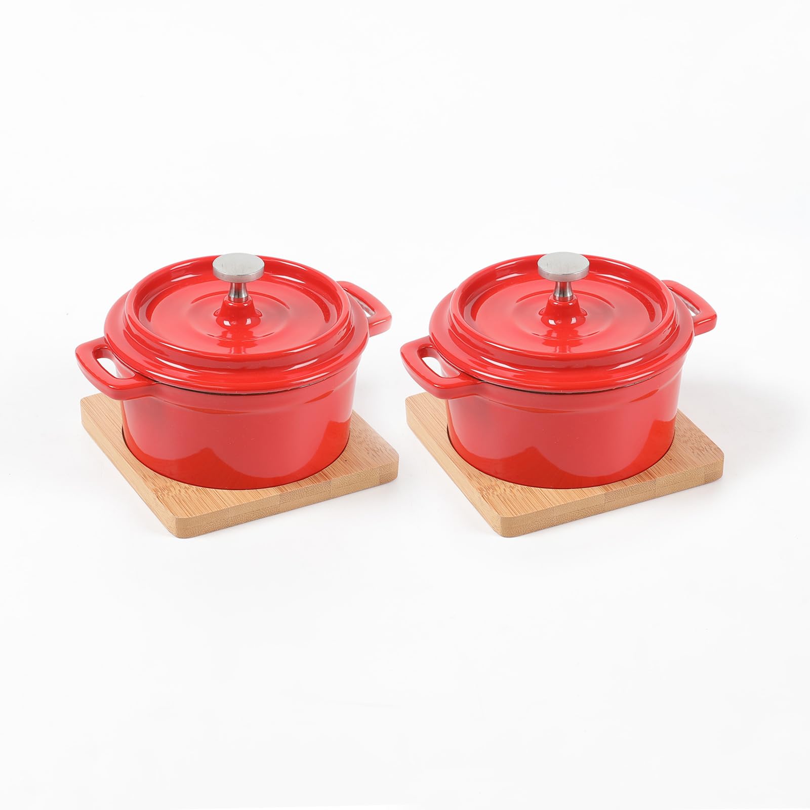 HAWOK 9.13oz Enameled Cast Iron Mini Dutch Oven with Lid - Set of 2 Red Mini Cocotte Sauce Pans (270ml/1.08cups) - Perfect for Baking, Serving & Individual Portions