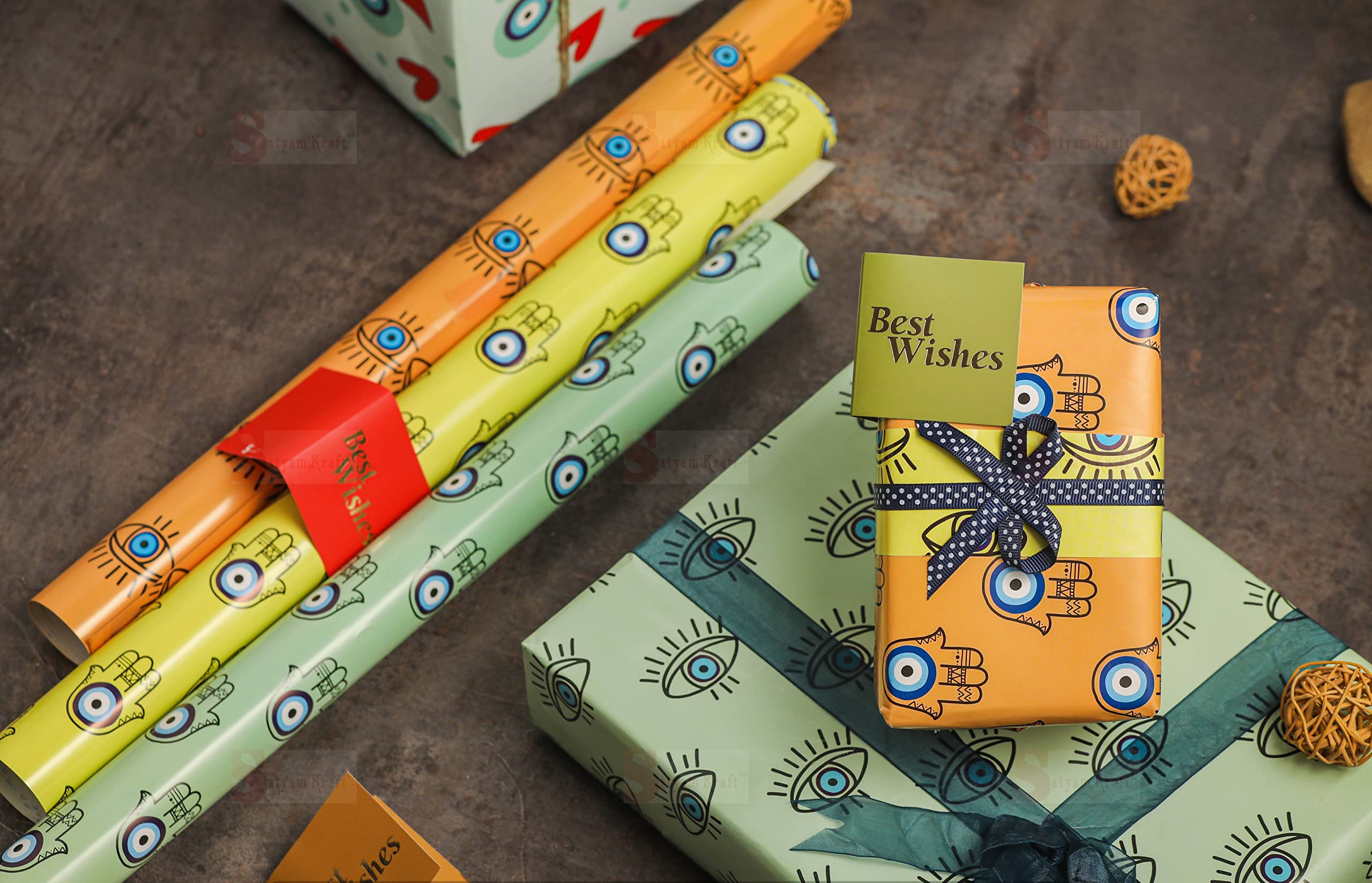6-Piece Evil Eye Printed Gift Wrapping Paper Set - 28x19 Inch Mix Designs for Birthday, Wedding & Christmas Presents | Premium Wrapping Sheets for Party Favors, Gift Bags & Holiday Decorations