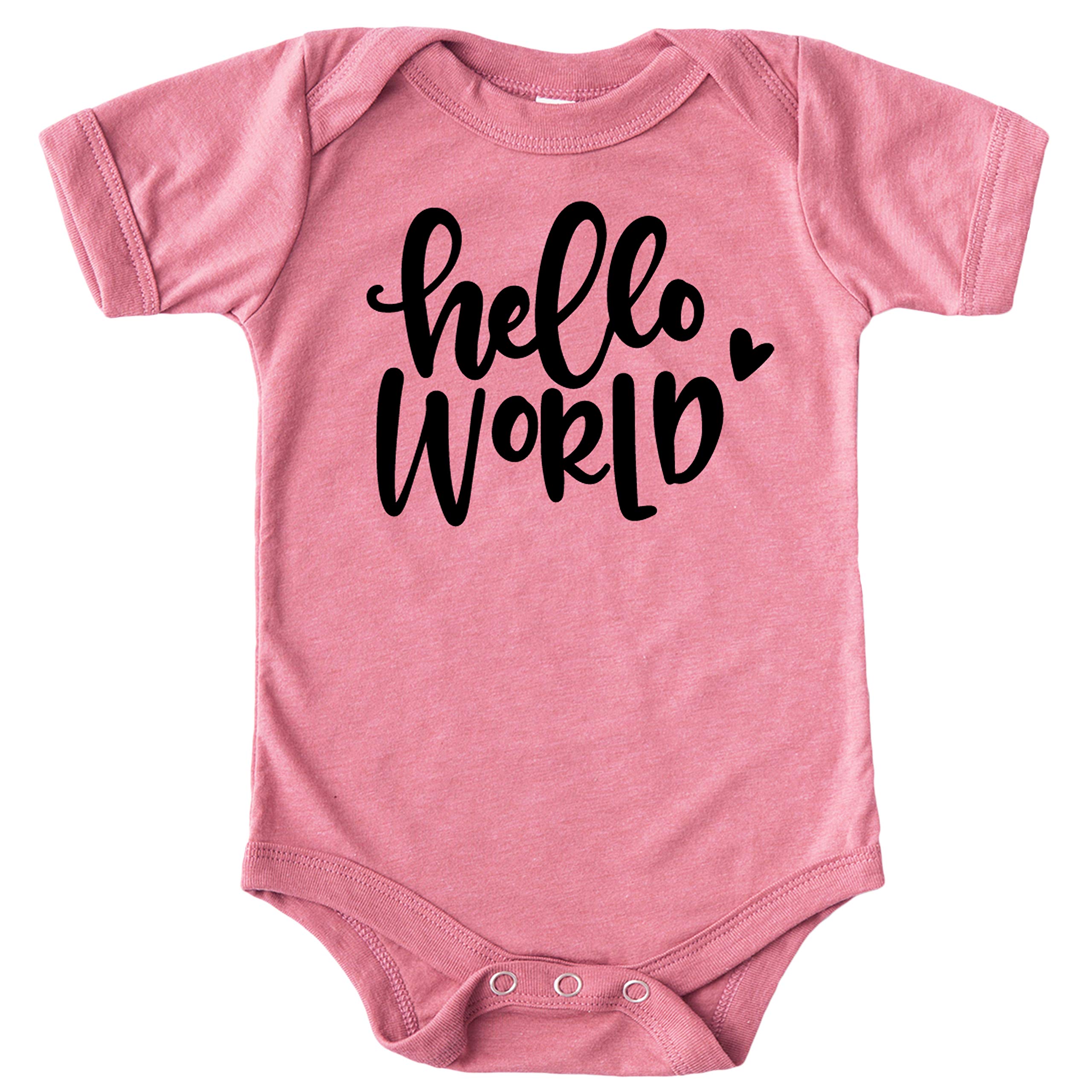 Olive Loves Apple Hello World Baby Bodysuit - Newborn Coming Home Outfit for Girls - Soft Cotton Infant Onesie for Hospital Photos & First Outings