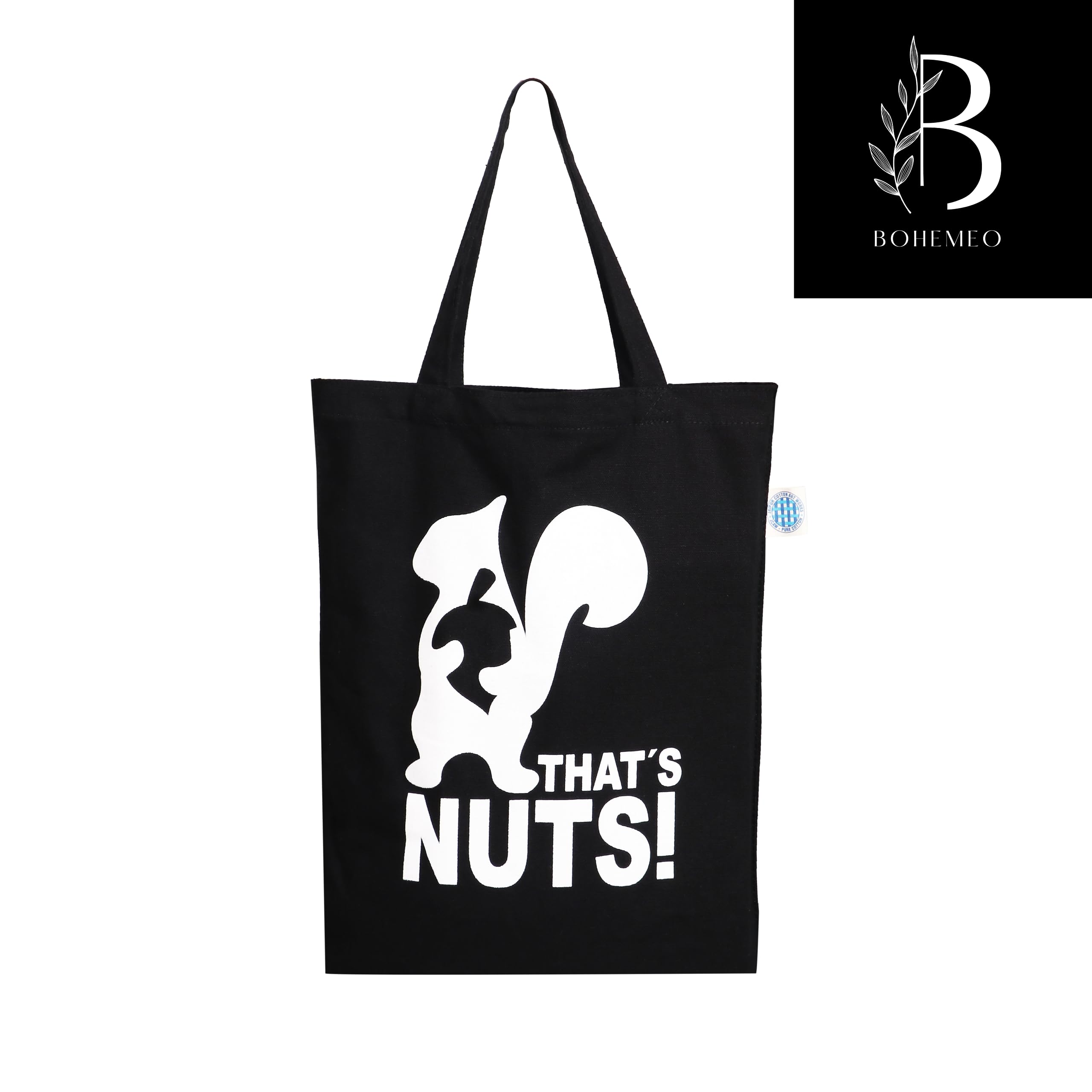 BOHEMEO Reusable Organic Cotton Tote Bags for Women - Eco-Friendly Canvas Shoulder Bag with Stylish Printed Designs (Owl & That's Nuts) - Perfect for Grocery Shopping, Beach Trips & Daily Use
