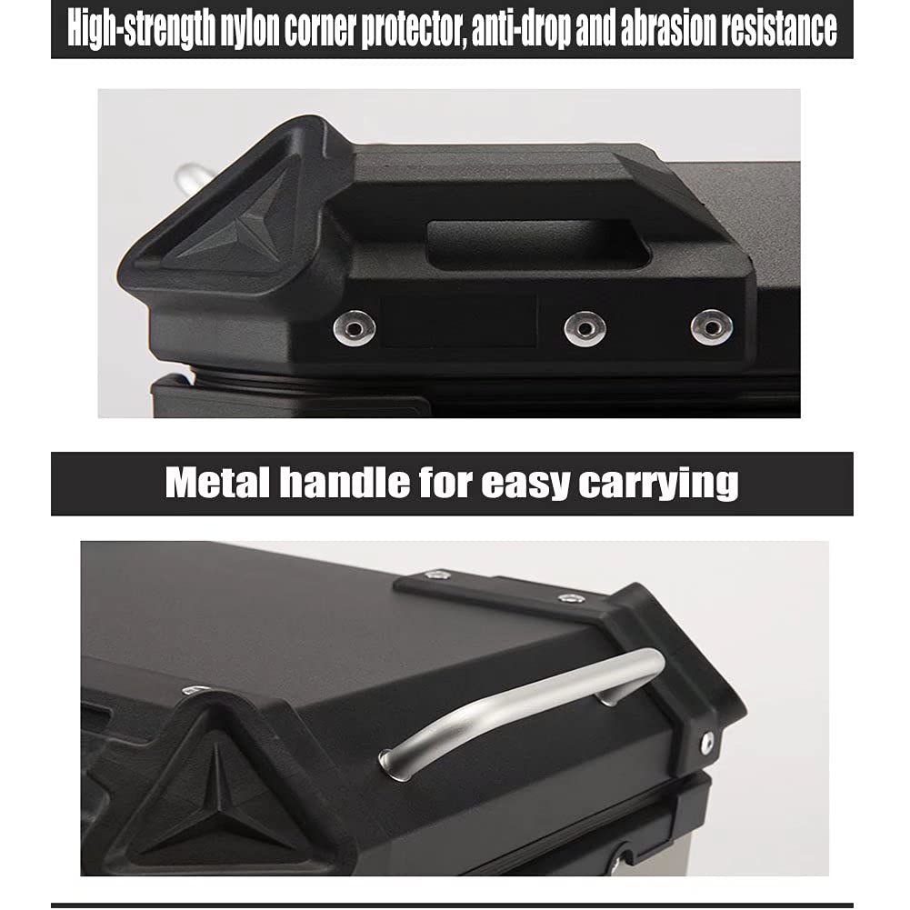Aluminum Motorcycle Top Case - 50L Lockable Storage Box (46x39x34cm) with Mounting Hardware | Durable Touring Tail Trunk for Motorcycles | Perfect for Road Trips, Commuting & Adventure Riding