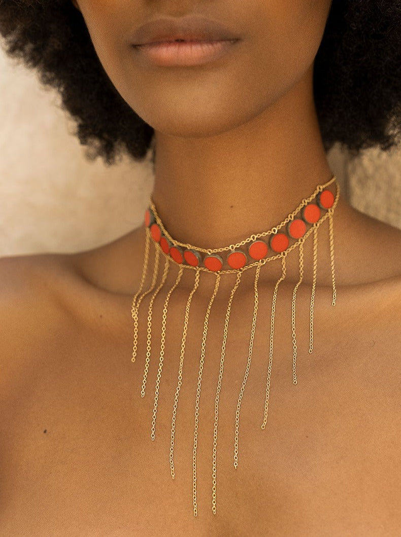 Elegant Waterfall Choker Necklace with Circle Stone Pendant - Perfect for Evening Parties, Weddings & Special Occasions
