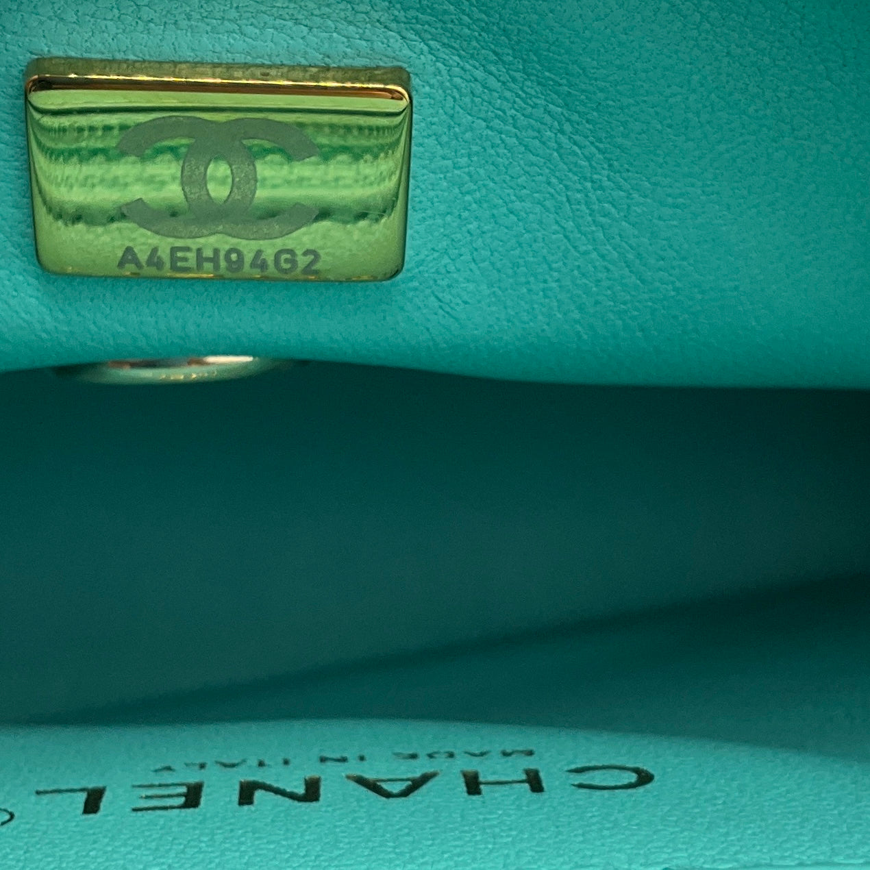 Chanel 2024 Turquoise & Gold Quilted Lambskin Leather Coco Top Handle Flap Bag - Luxury Designer Handbag for Women, Perfect for Parties, Weddings & Special Occasions