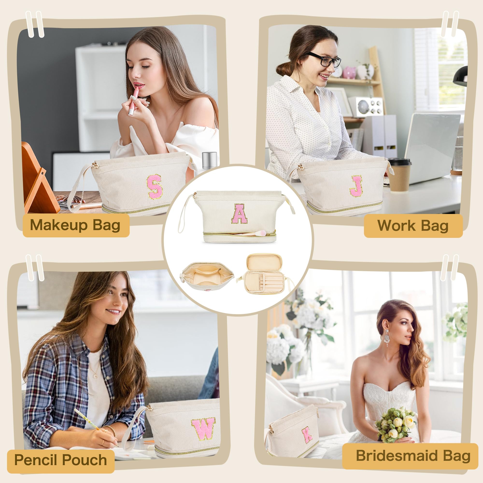 Personalized Initial Makeup Bag for Women - Trendy Cosmetic Travel Bag for Girlfriend, Wife, Teacher | Cute Birthday Gifts for Girls, Teen Girls & 18th Birthday | Perfect for Travel, Daily Use & Preppy Style