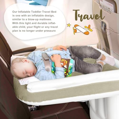 Toddler Travel Bed - Airplane Seat Extender & Toddler Bed Belt for Safe Airplane, Train & Car Rides | Portable Kids Travel Accessory | Perfect for Family Trips & Long Journeys (Beige)