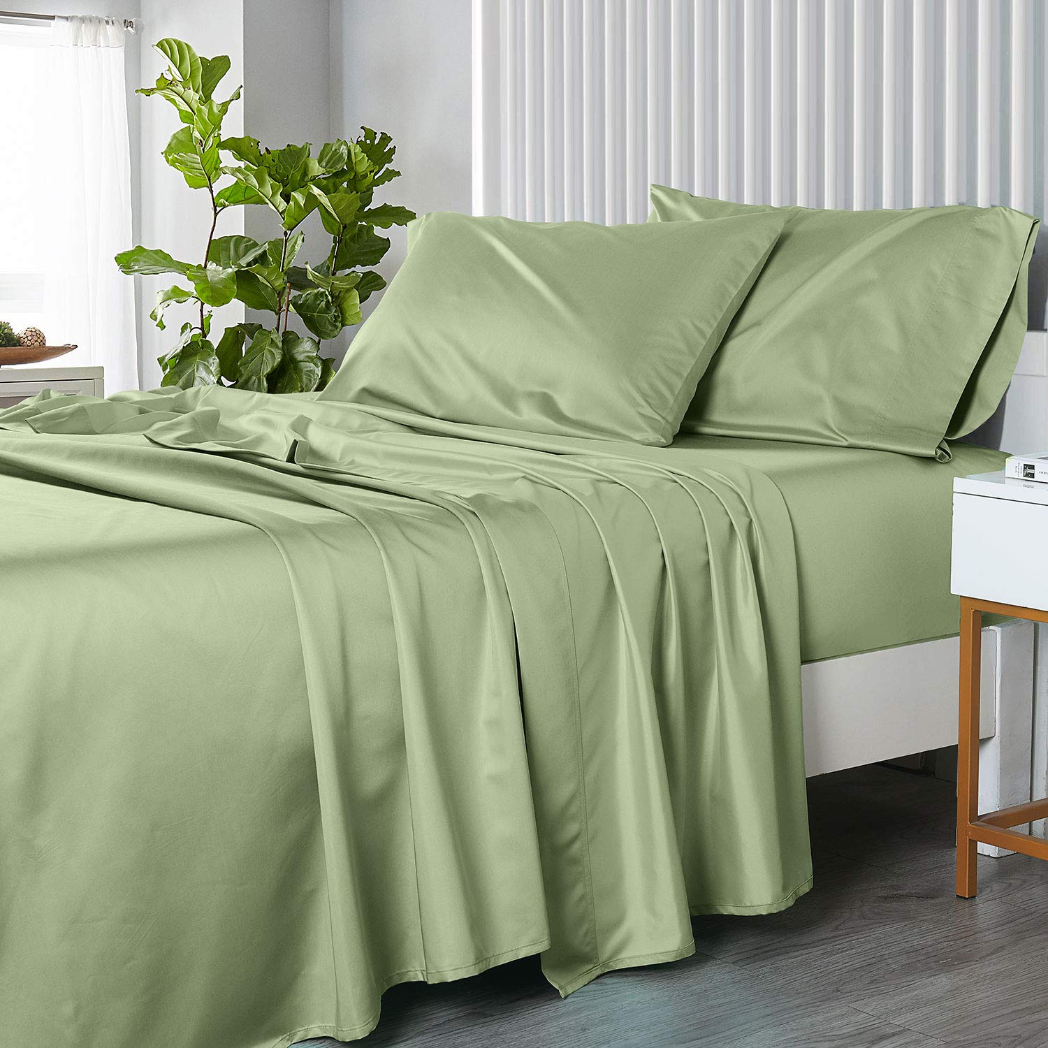 Royal Tradition Rayon from Bamboo-Coolplus Sheets Set - Queen Size Solid Sage 450TC Soft Cooling Bed Sheets for Hot Sleepers | Breathable & Moisture-Wicking | Perfect for Summer Nights & Hot Sleepers