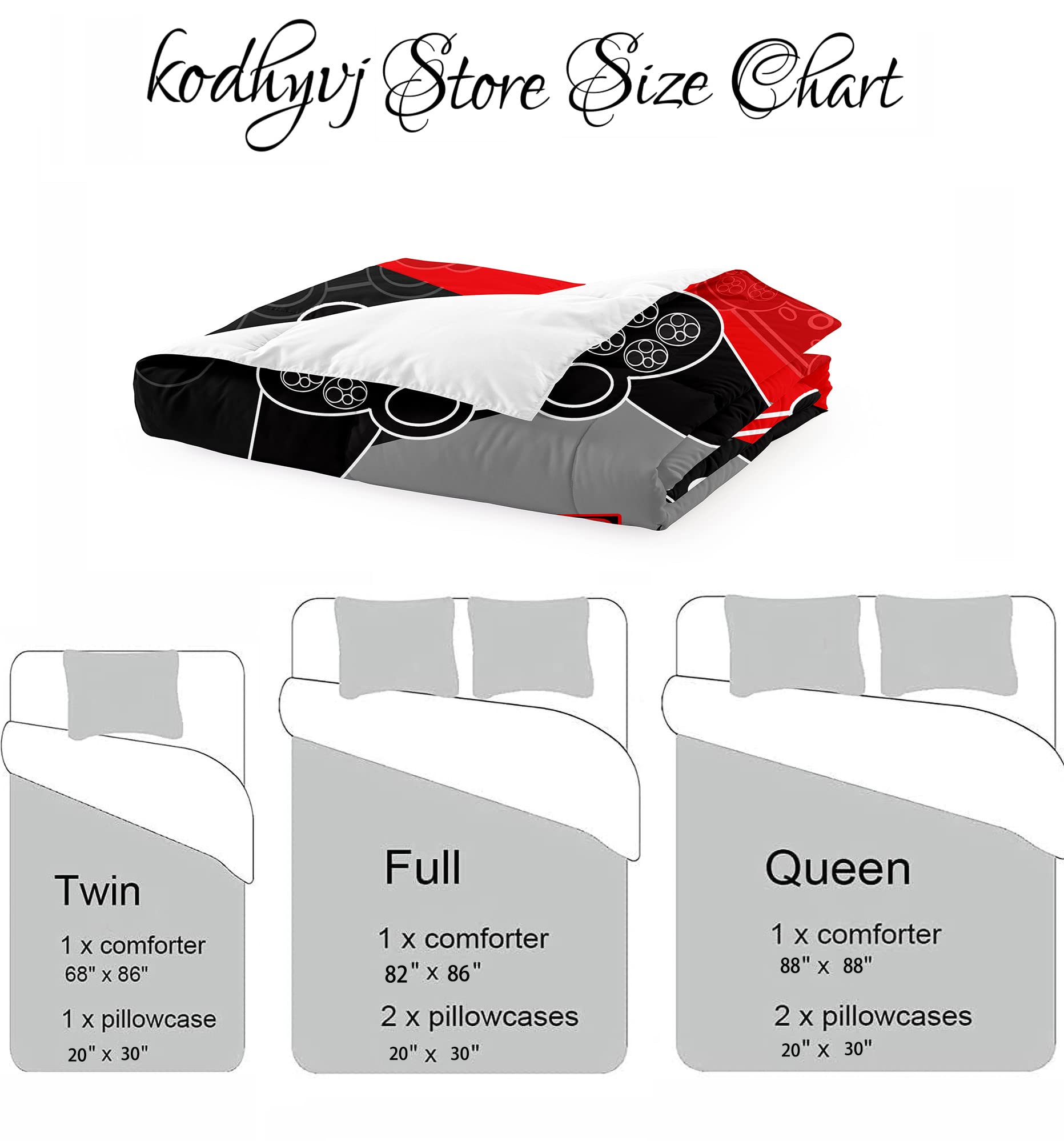 Boys Gaming Bedding Set - Full Size Black & Red Video Game Controller Comforter with 2 Pillowcases for Kids & Teens | Perfect for Gamer Bedroom Decor & Sleepovers