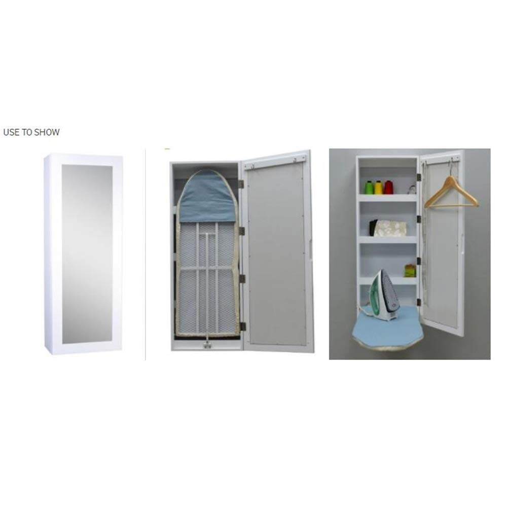 HAIZHEN Wall Mounted Folding Ironing Board with Mirror & Storage Shelves - Space Saving Multi-Functional Ironing Cabinet for Bedroom, Laundry Room & Small Apartments - Perfect for Compact Living Spaces & Home Organization