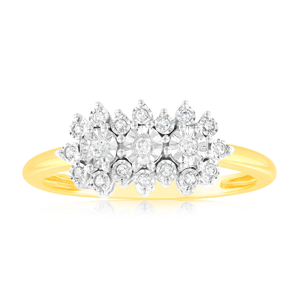 1/10 Carat Diamond Ring with 19 Round Brilliant Diamonds in 9ct Yellow Gold - Elegant Wedding Band, Anniversary Gift & Engagement Ring for Women