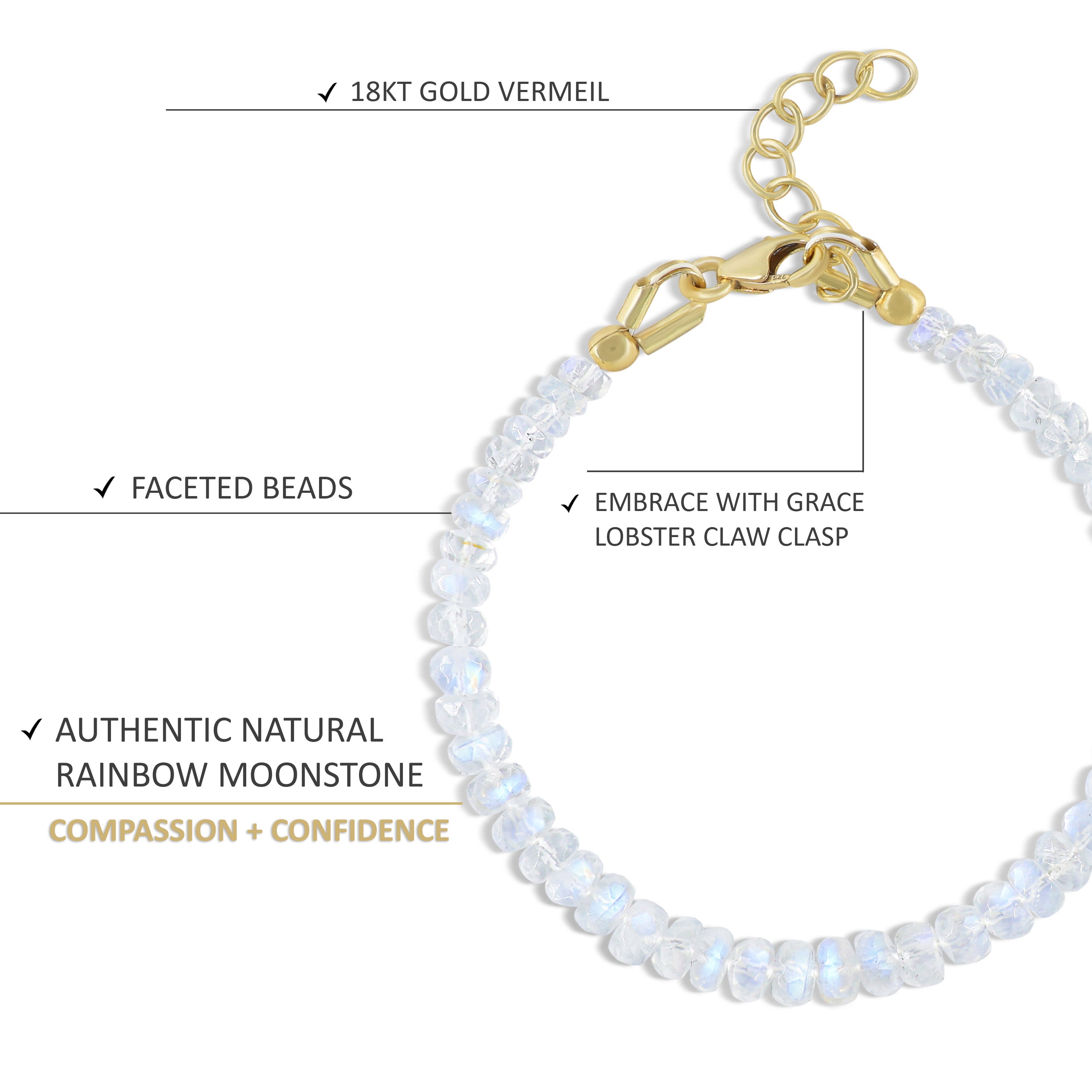 Natural Moonstone Beaded Bracelet - Handmade Gemstone Jewelry for Women, Healing Crystal for Meditation, Yoga & Spiritual Energy