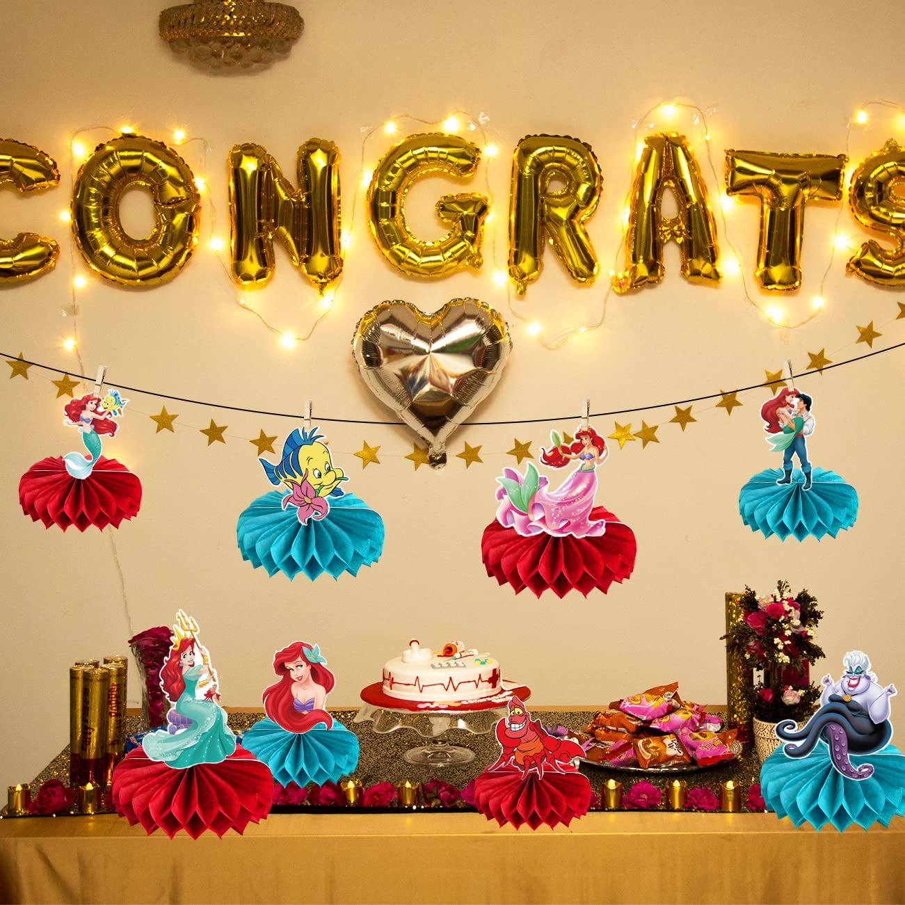 Little Mermaid Party Decorations Set - 8Pcs Ariel Themed 3D Honeycomb Centerpieces for Birthday Party Supplies | Perfect for Under the Sea Theme Decor, Baby Shower & Kids Birthday Party Decorations