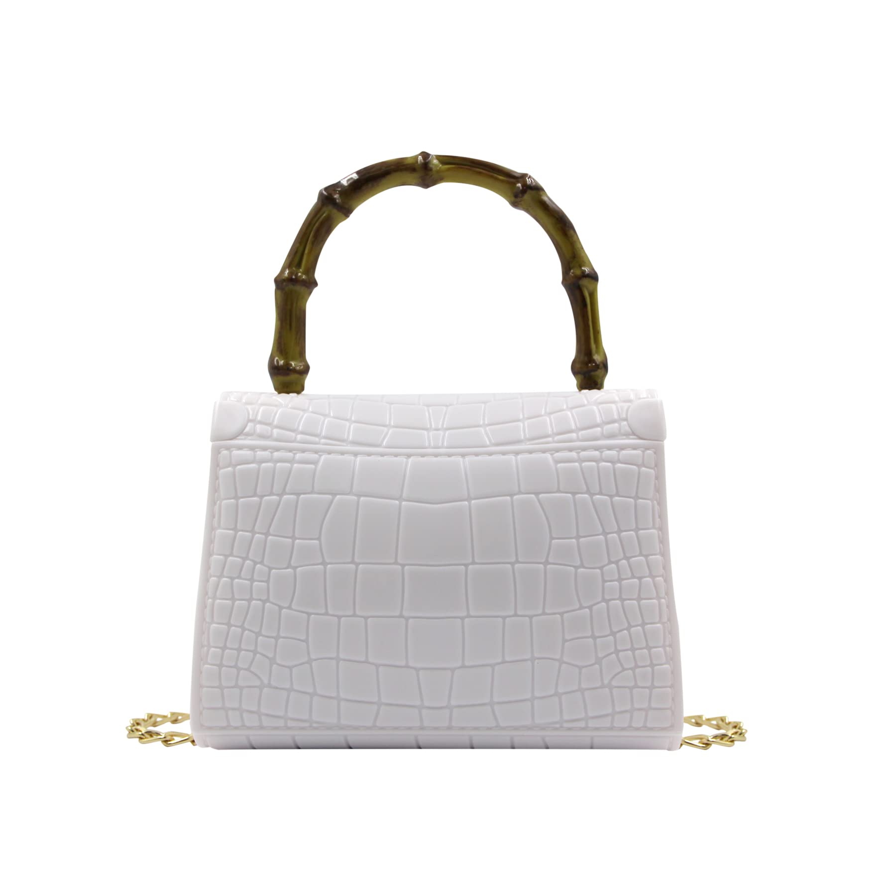 Vintage Women's Handbags - Elegant Jelly Purse with Bamboo Top Handle, Small Crossbody Satchel for Evening Parties, Date Night & Special Occasions (White)
