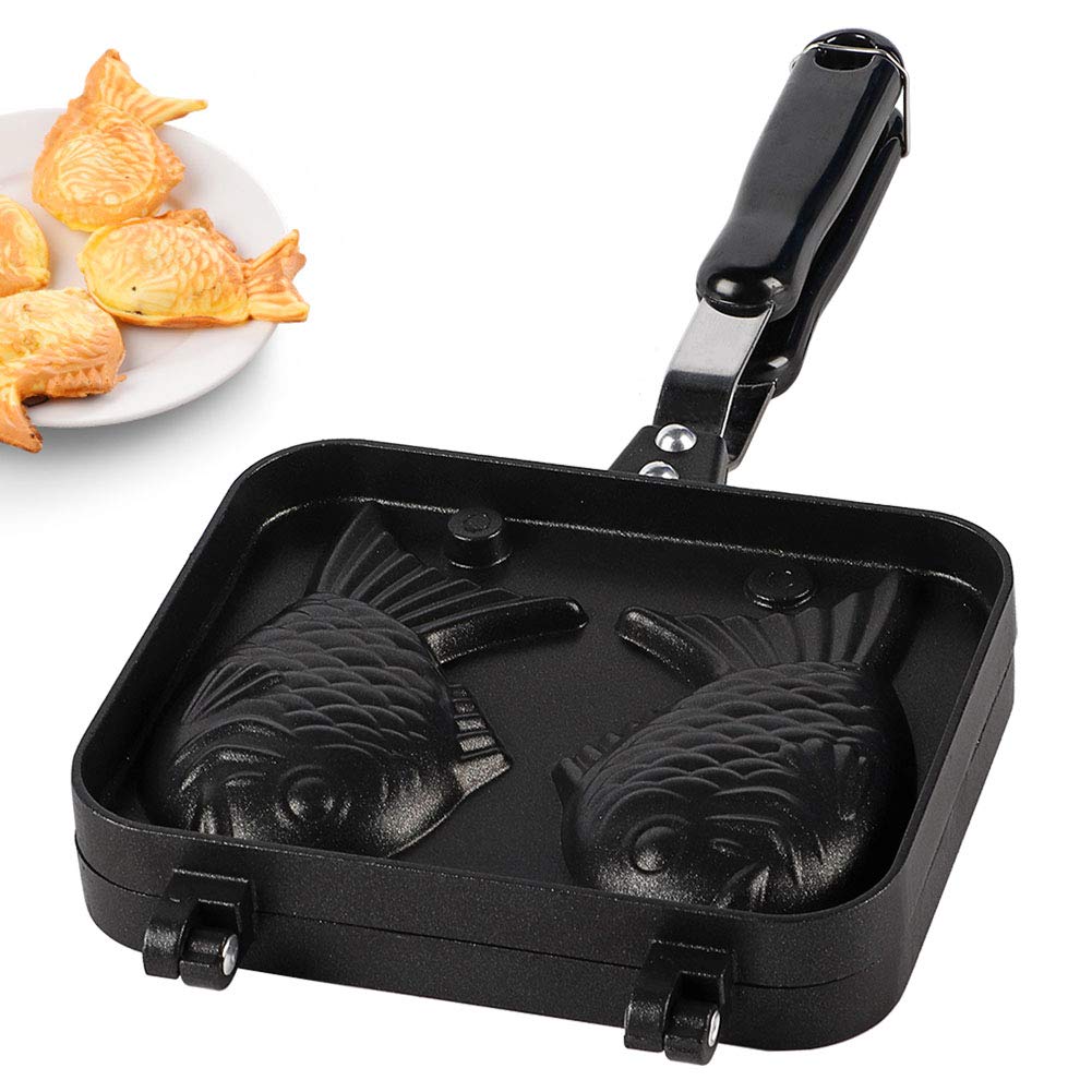 Non-Stick Fish Shape Waffle Maker Pan - Portable Mini Baking Oven with Handle for Cakes, Waffles & Pancakes - Includes 2-Sided Fish Mold - Perfect for Kids Breakfast, Party Snacks & Home Baking