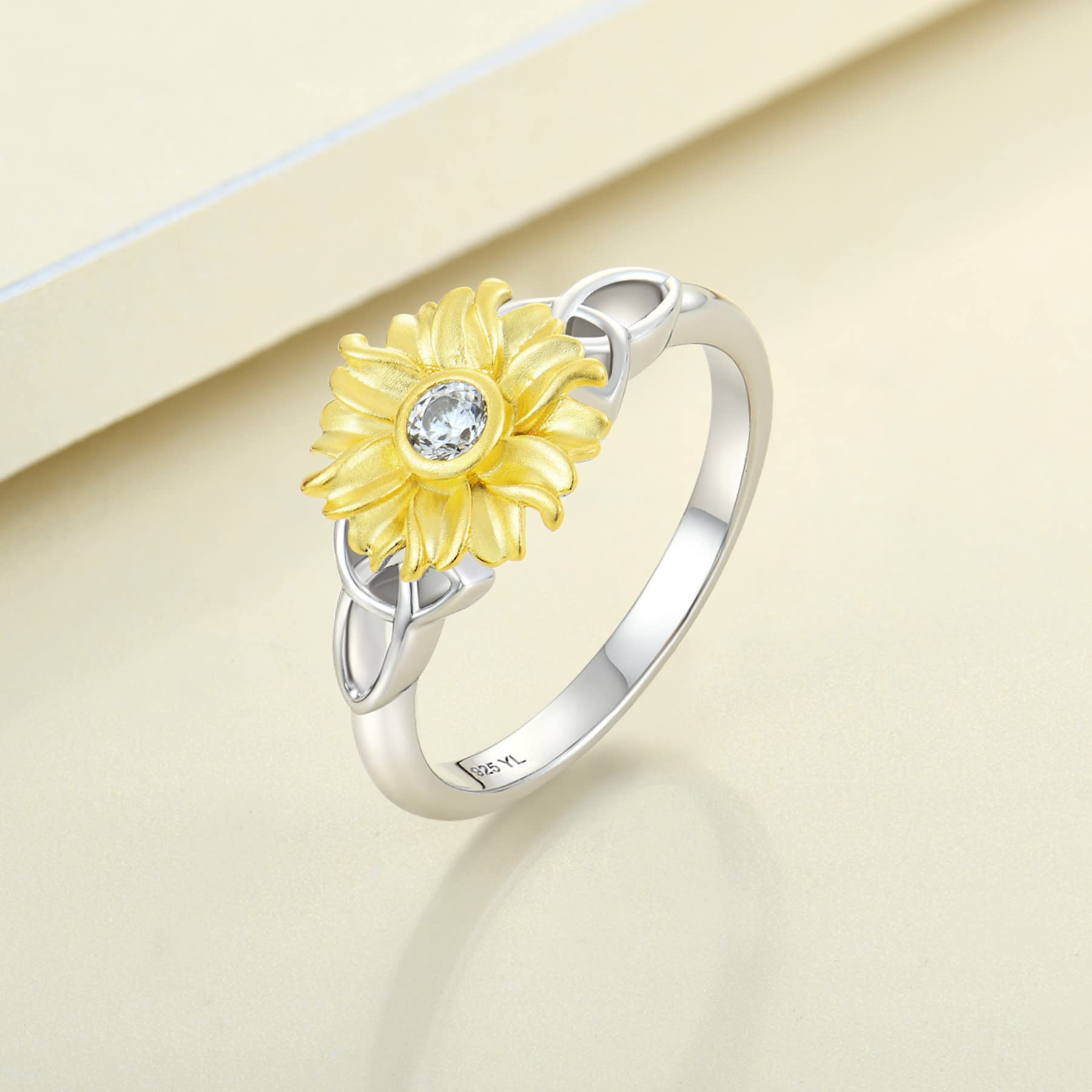 YL Sunflower Rings for Women - 925 Sterling Silver Infinity Rings with Cubic Zirconia Flower Jewelry - Perfect for Everyday Wear, Gift Giving & Special Occasions