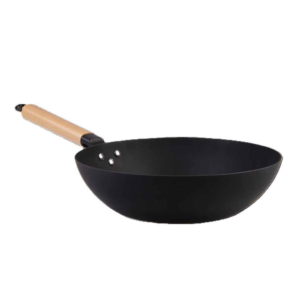 Premium Dline Black Carbon Steel Pre-Seasoned Stir Fry Pan - 30cm with Beechwood Handle | Professional Wok for Asian Cooking, Sautéing & Stir Frying | Perfect for Home Chefs & Restaurant Use