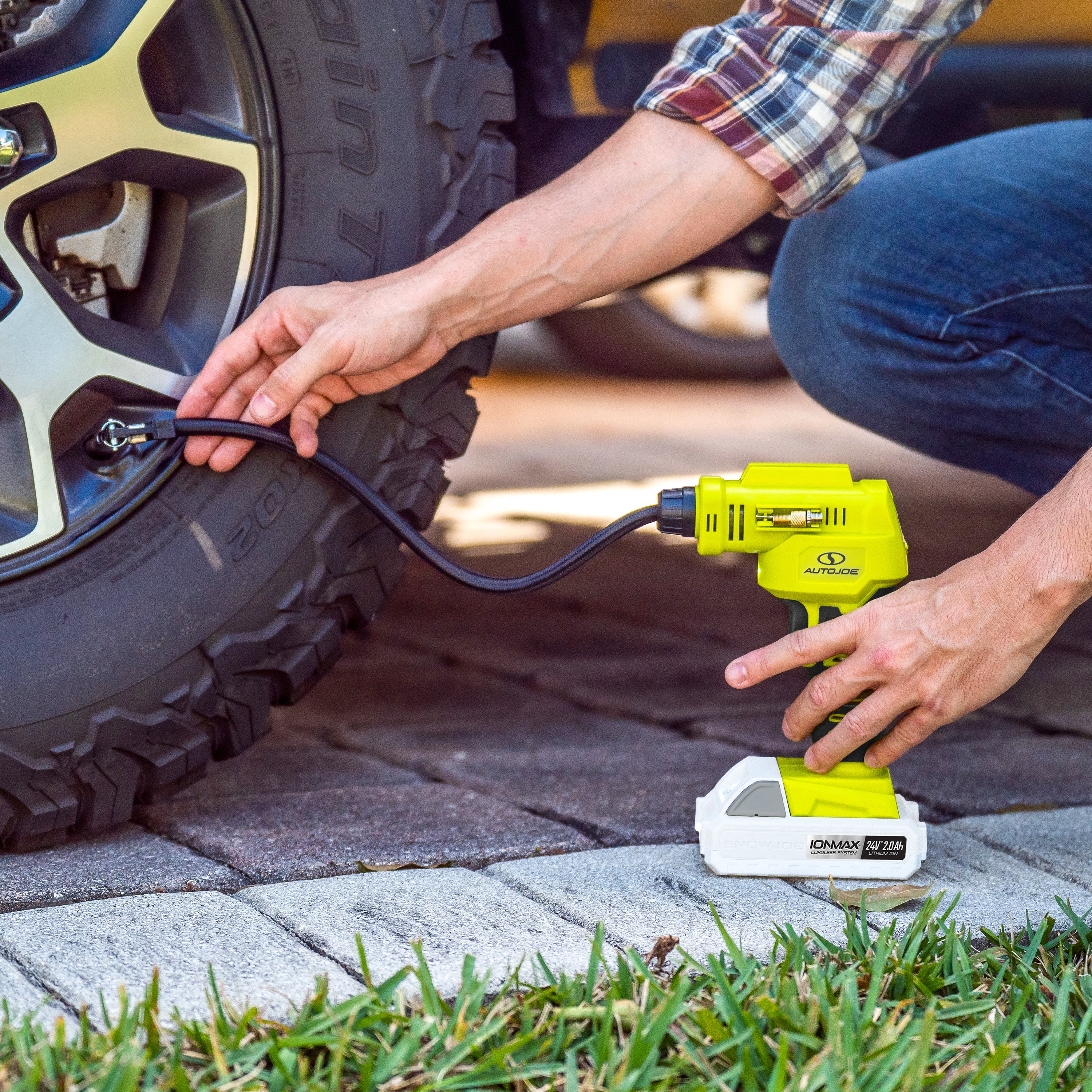Auto Joe 24V AJC LTE 24 Volt Cordless Portable Air Compressor with 2.0 Ah Battery & Charger - Perfect for Car Tires, Bikes, Sports Equipment, and Outdoor Adventures