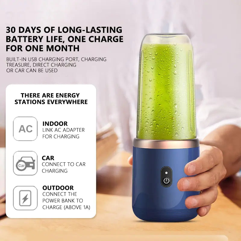 Portable Juice Blender - 400W High Speed Personal Smoothie Maker with USB Rechargeable Battery, BPA-Free Travel Blender for Shakes, Protein Drinks - Perfect for Gym, Office & Outdoor Adventures