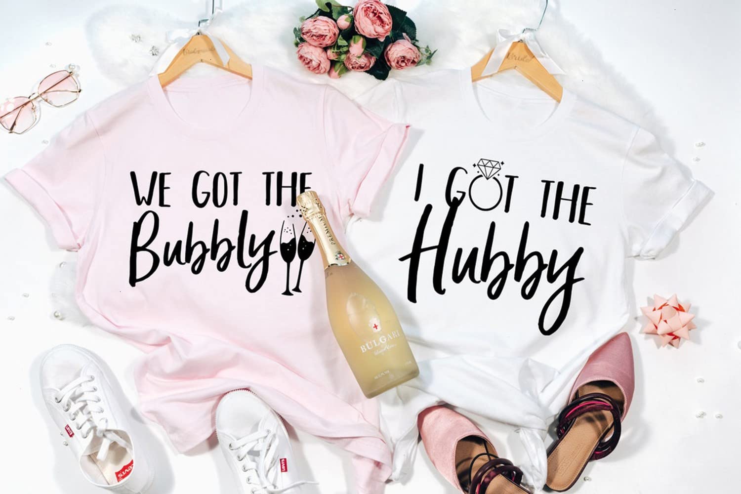 Bachelorette Party Shirts - 'I Got The Hubby We Got The Bubbly' Matching Bridesmaid T-Shirts for Bride & Friends | Fun Bridal Shower Outfits & Girls Night Out