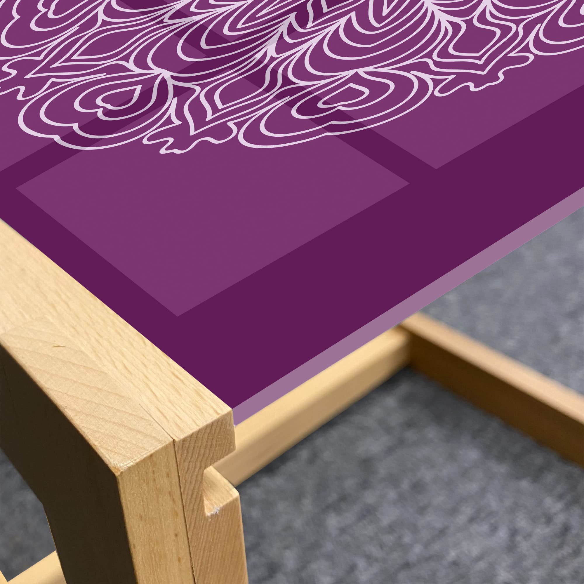 Purple Mandala Coffee Table with Wooden Frame for Office & Dorm Decor