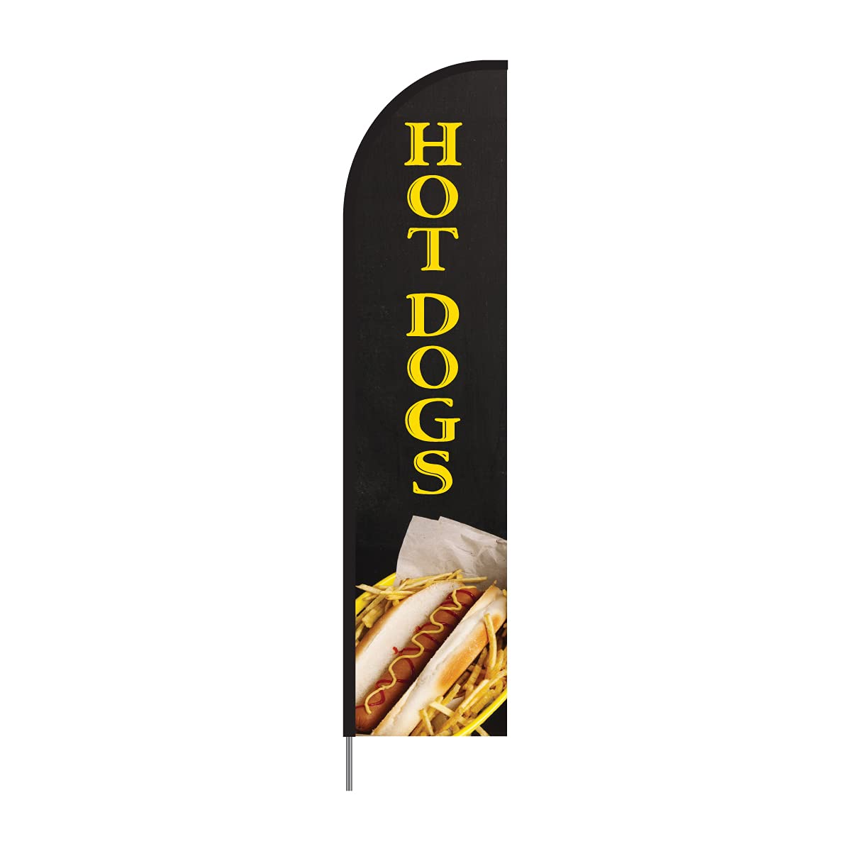 Hot Dog Advertising Swooper Flag Banner with Pole Kit - 15ft Black Feather Flag for Outdoor Events, Grand Openings & Food Truck Promotions