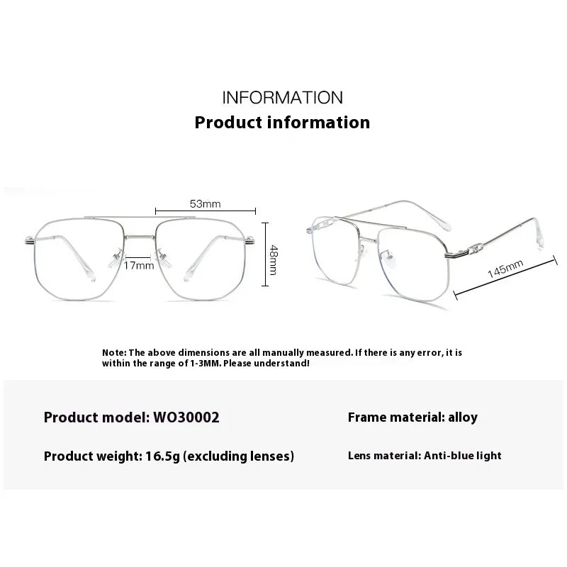 Aror Men's Full Rim Square Double Bridge Alloy Eyeglasses 34942 - Stylish Metal Frame Glasses for Men, Durable & Lightweight, Perfect for Work, Reading & Everyday Wear