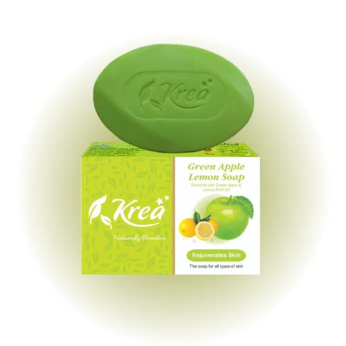 Krea Green Apple & Lemon Scented Soap Bar - Pack of 5 | Natural Handmade Soap for Moisturizing & Refreshing Skin | Perfect for Bath, Shower & Gift Sets