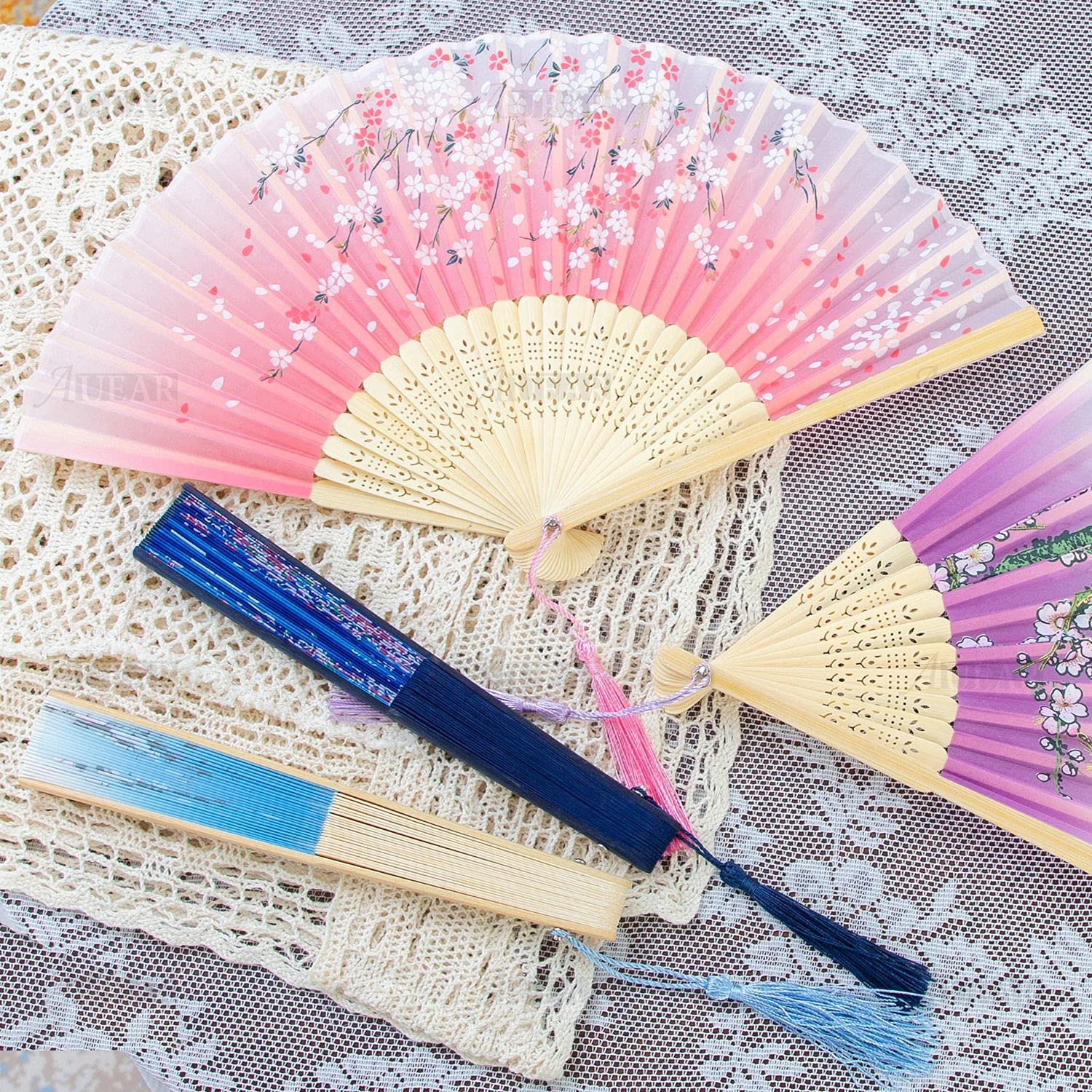 4Pcs Handheld Bamboo Folding Fans with Mist - Portable Mini Chinese Paper Fan for Rave, Home Decor & Summer Cooling | Perfect for Parties, Weddings & Asian-Themed Events