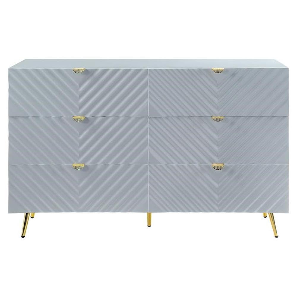 Acme 6-Drawer Gray High Gloss Dresser - Modern Bedroom Furniture for Storage & Organization | Perfect for Master Bedroom, Guest Room & Dorm Decor