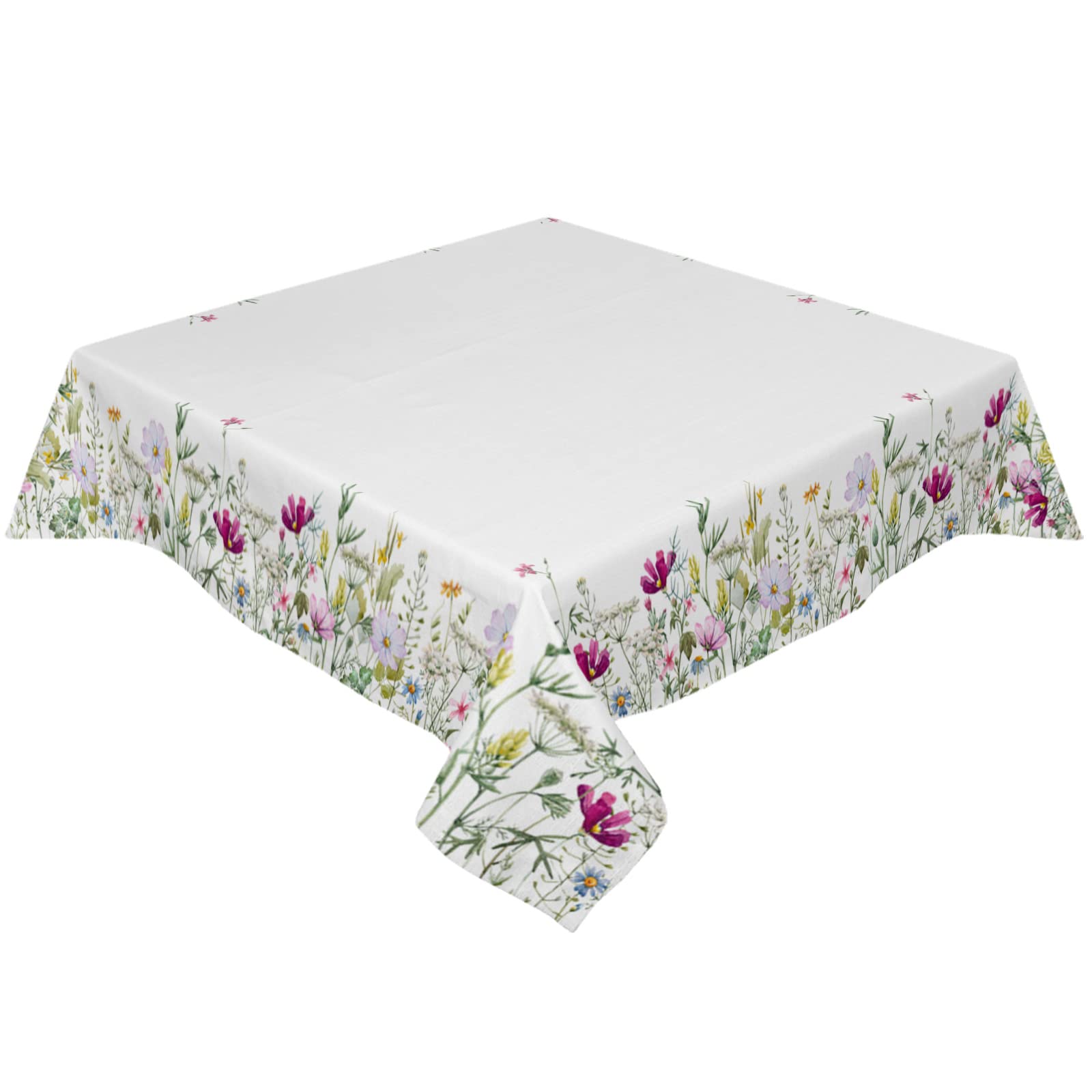 Floral Vinyl Tablecloth 54x54 Inches - Waterproof, Oil-Proof, Spillproof Square Table Cover with Spring Wildflower Design for Kitchen, Dining, Party (Indoor/Outdoor Use) - Perfect for Picnics, BBQs, and Everyday Dining