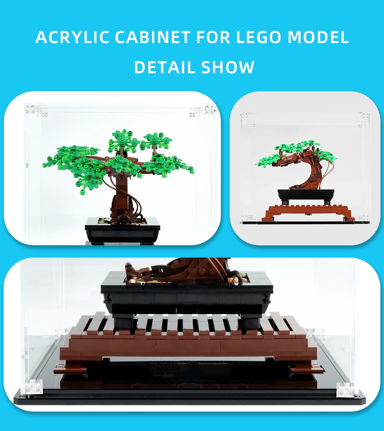 NOVDA Acrylic Display Case for LEGO Icons Bonsai Tree 10281 - Dust-Proof Showcase Box 25x25x25cm (Model Not Included) - Perfect for Home Decoration, Office Display & LEGO Collection Protection
