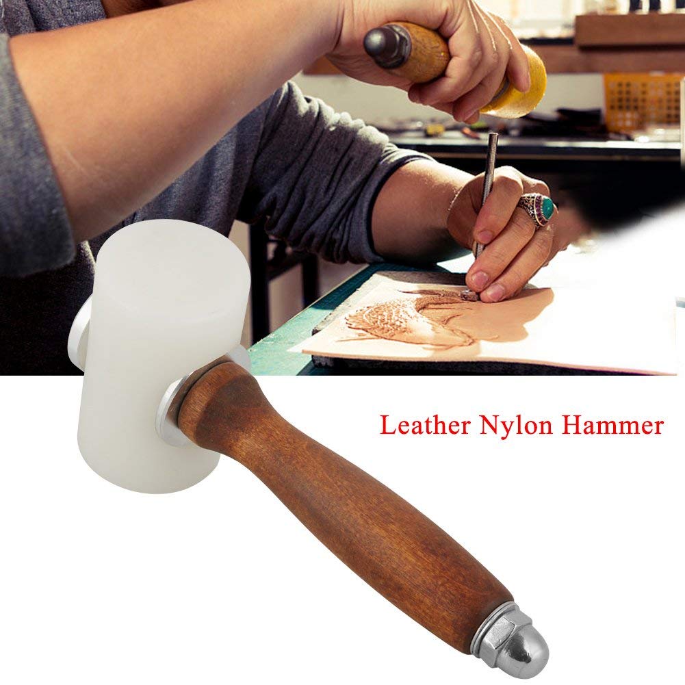 Premium Leather Carving Hammer Mallet - T-Shaped Wood Handle with Nylon Head for Leather Crafting, Stamping & DIY Projects | Perfect for Leatherworking, Bookbinding & Shoemaking