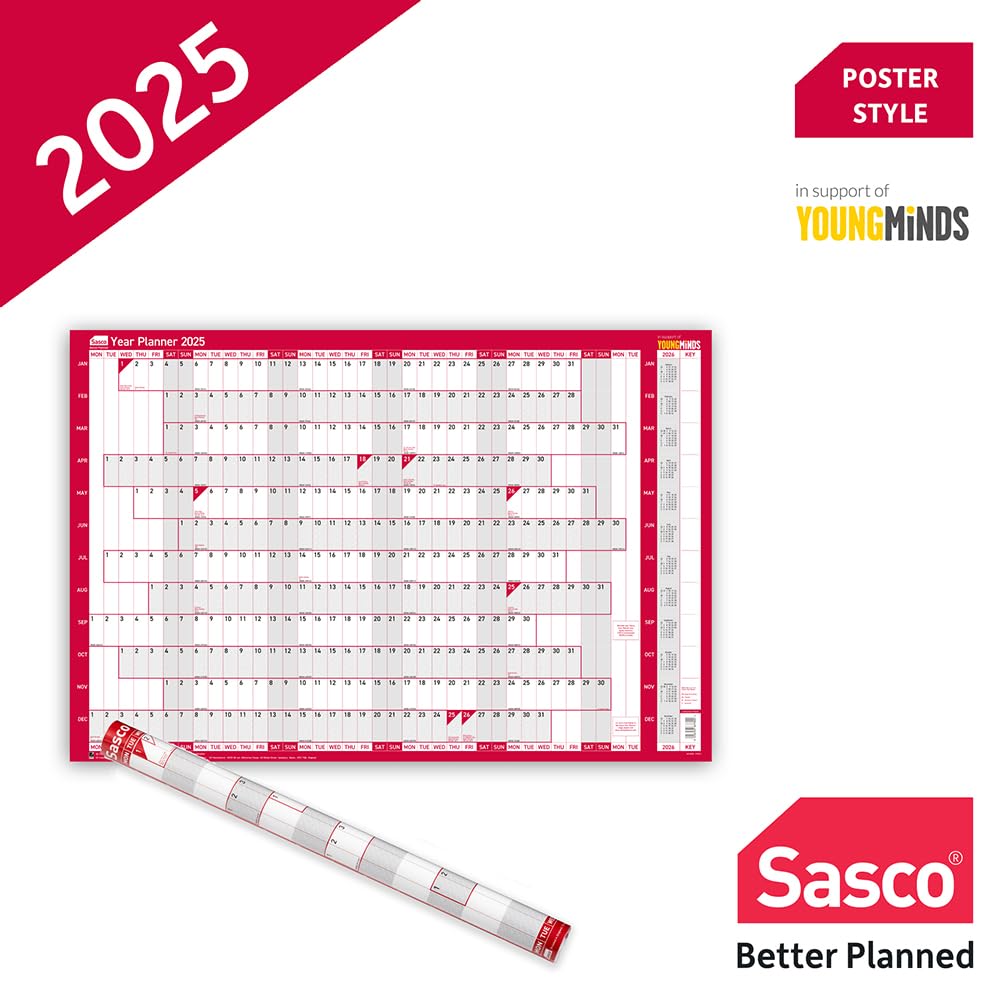 Sasco 2025 Compact Yearly Wall Planner - 24