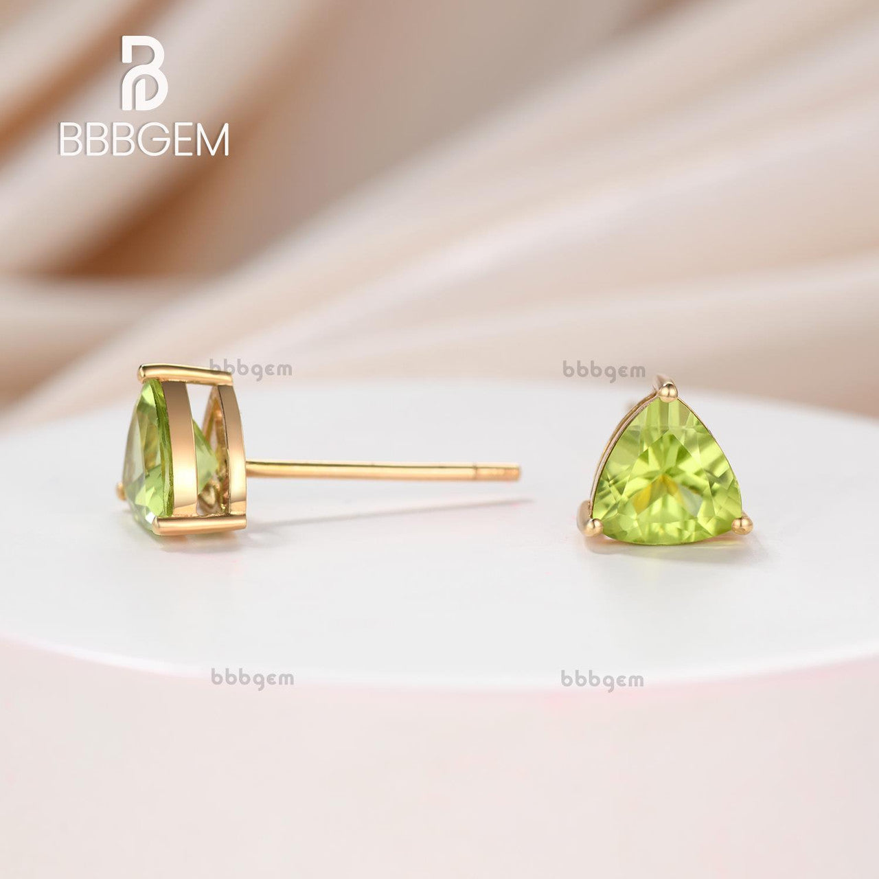 6MM Trillion Cut Peridot Sterling Silver Stud Earrings with Yellow Gold Plating & Secure Rubber Backs | Elegant Solitaire Jewelry for Women | Perfect for Weddings, Parties & Everyday Wear