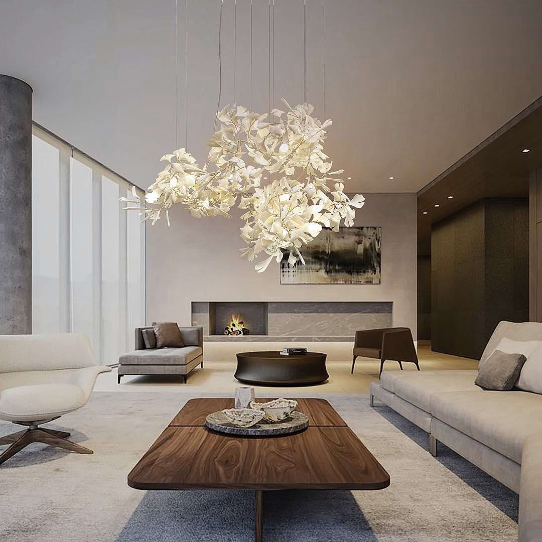 Elegant Ginkgo Leaf Chandelier - Handcrafted Brass Ceiling Light Fixture with Nature-Inspired Design for Dining Room, Living Room, or Bedroom Decor
