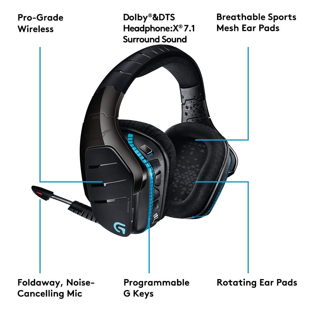 Logitech G933 Artemis Spectrum RGB 7.1 Surround Sound Wireless Gaming Headset - Certified Refurbished - Perfect for PC, PS4, Xbox & Esports Tournaments