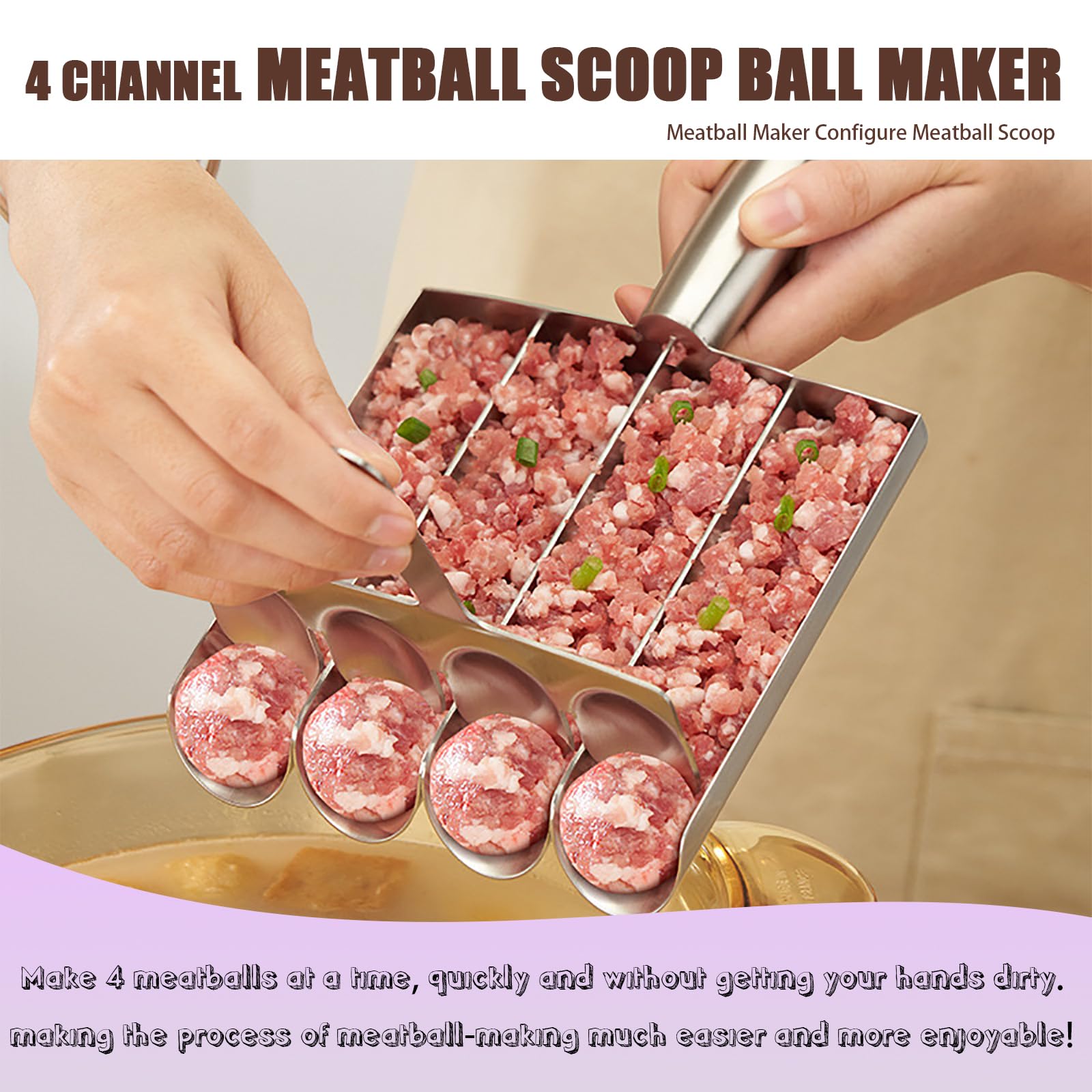 304 Stainless Steel Meatball Maker Tool - Non-Stick Manual Meatball Scoop for Kitchen & Restaurant - Perfect for Home Cooking, Meal Prep & Italian Dishes (4-Channel) - Ideal for Making Meatballs, Falafel & Arancini