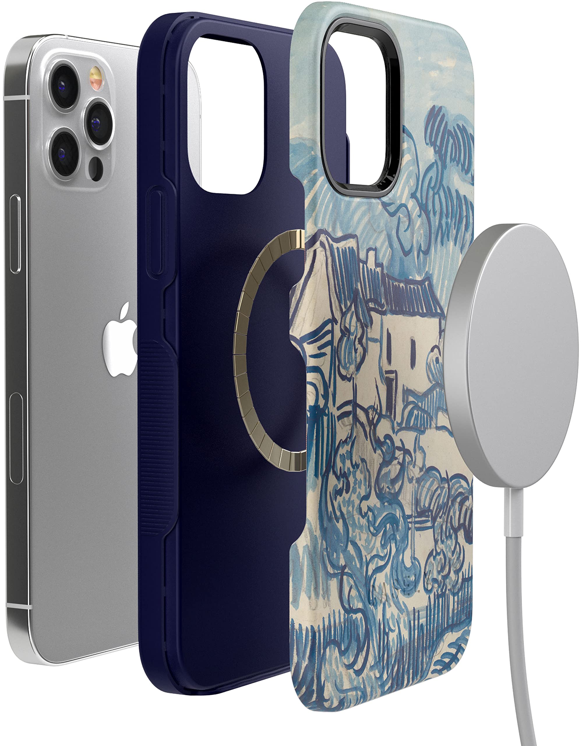 Van Gogh Landscape with Houses iPhone 12/12 Pro Case - Shockproof Protective Phone Cover with MagSafe Compatibility | Artistic Painting Design for Daily Use, Travel & Gift Giving