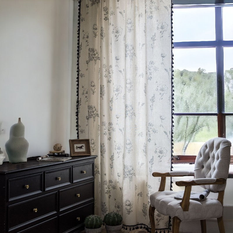 Adalee Linen Floral Ivory Sheer Custom Curtain & Drape - Elegant Window Treatment for Living Room, Bedroom & Dining Room Decor