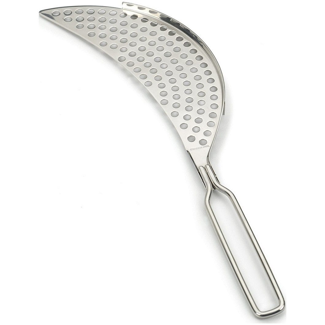 RSVP Crescent Pot Drainer - Stainless Steel Colander for Kitchen, Pasta Strainer with Handle - Perfect for Draining Pasta, Vegetables, and Fruits - Ideal for Home Cooking and Meal Prep